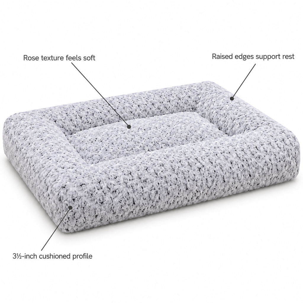 POUPIPETS Dog Bed – Washable Plush Crate Mat, Soft Cushioned 35 x 23 Inch Gray