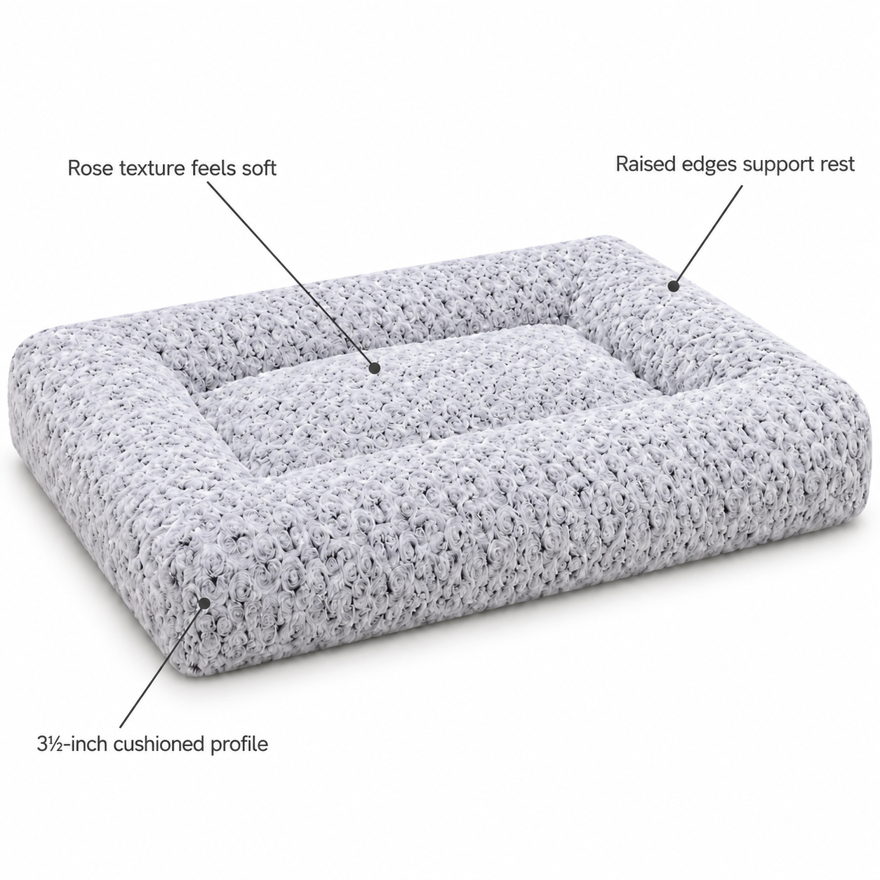 POUPIPETS Dog Bed – Washable Plush Crate Mat, Soft Cushioned 35 x 23 Inch Gray