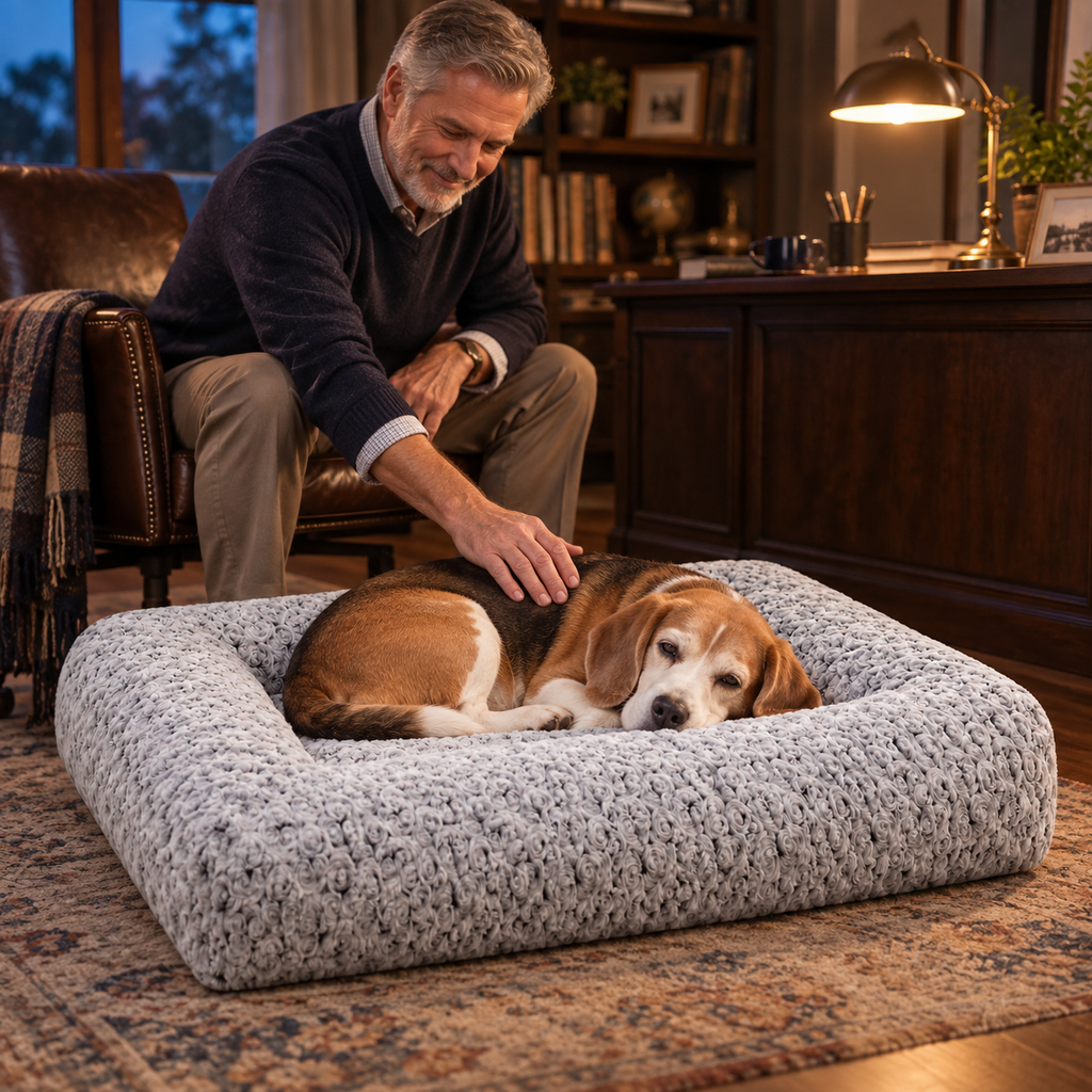 POUPIPETS Dog Bed – Washable Plush Crate Mat, Soft Cushioned 35 x 23 Inch Gray