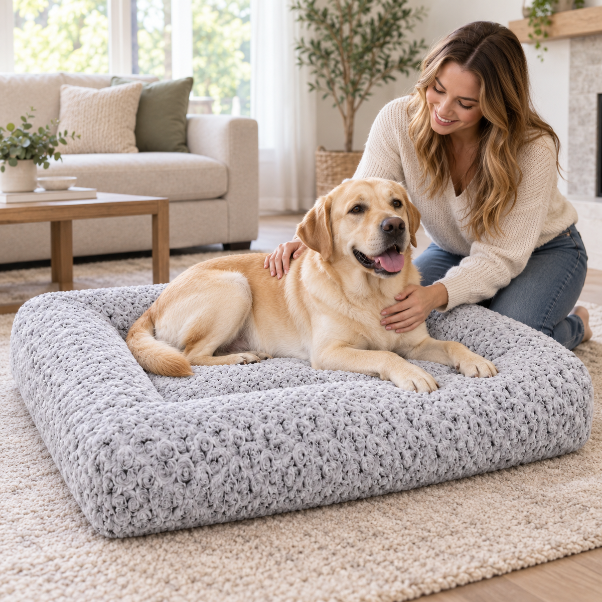 POUPIPETS Dog Bed – Washable Plush Crate Mat, Soft Cushioned 35 x 23 Inch Gray