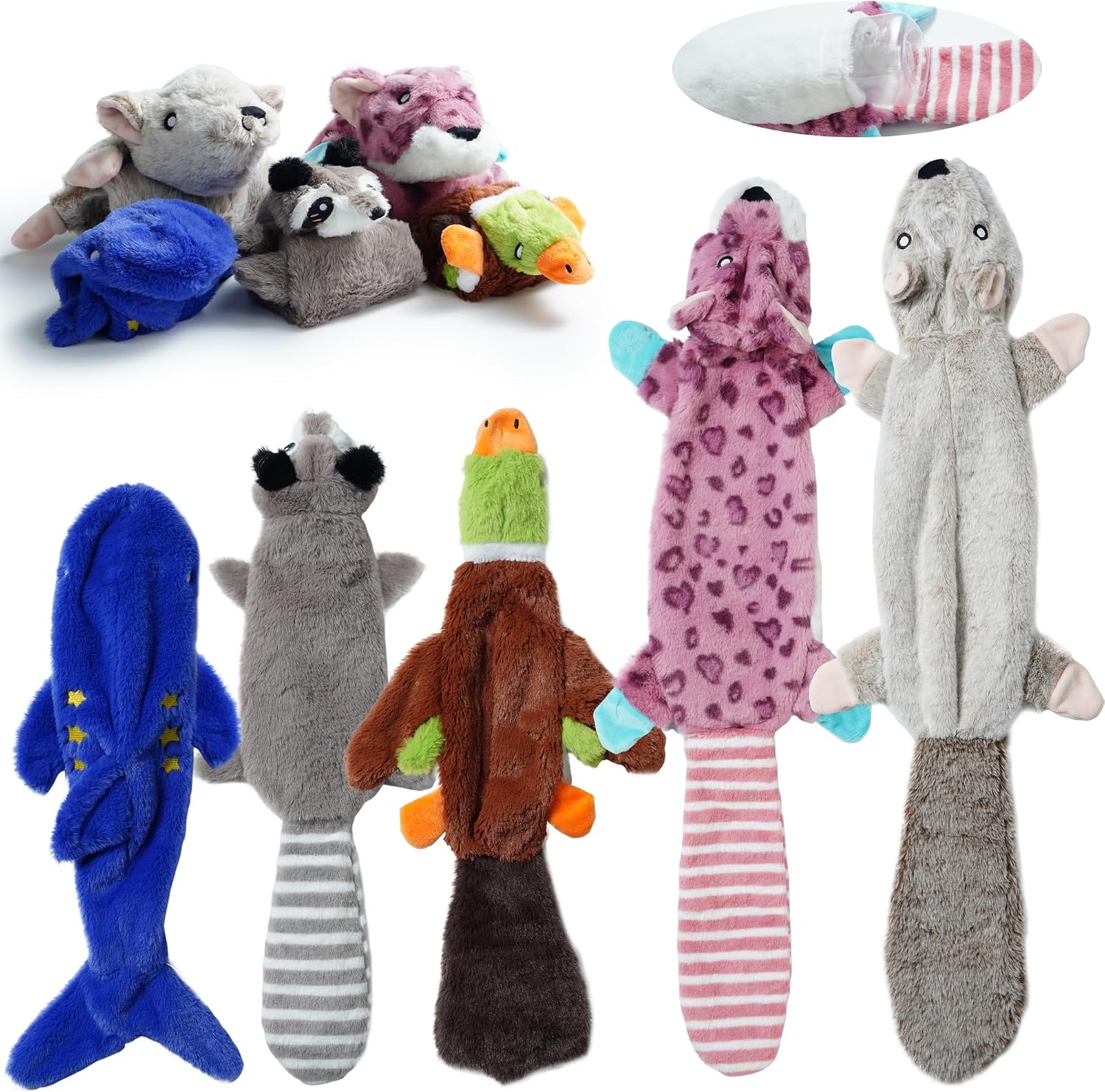 Dailypets 5 Pack Plush Dog Toys with Crinkle Fabric and Dual Squeakers for All Dogs
