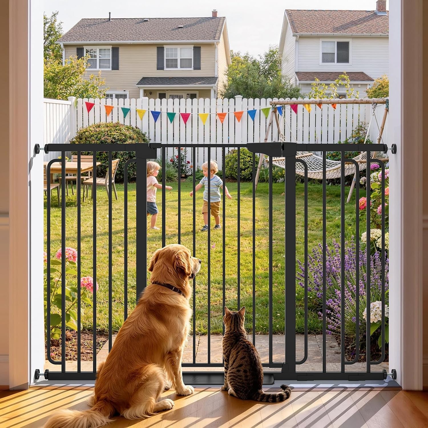 Poupipets Auto-Close Safety Gate for Babies and Dogs with Dual Lock and Pressure Mount