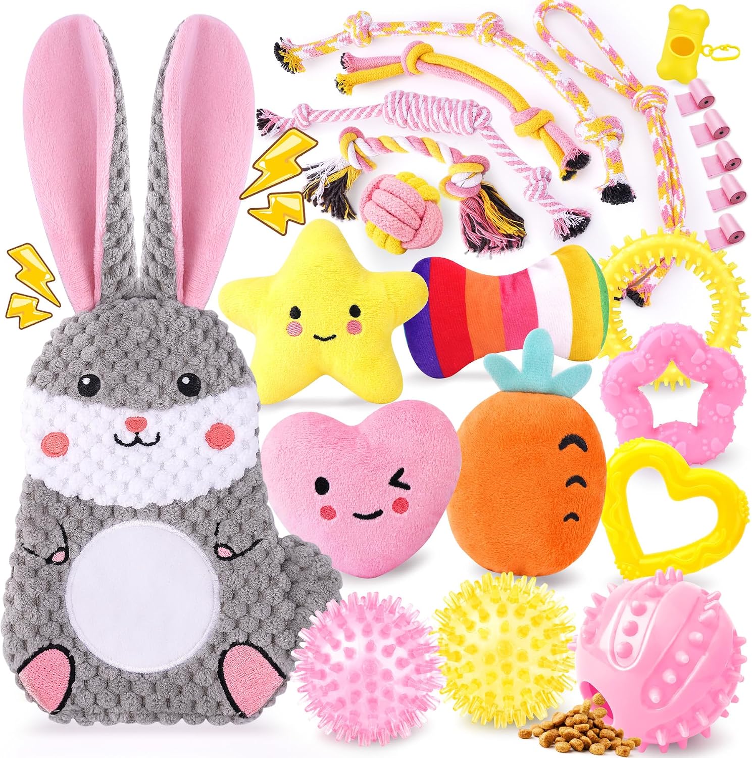Dailypets 25 Piece Puppy Toy Set with Rope Toys Plush Toys Treat Ball and Rubber Chews
