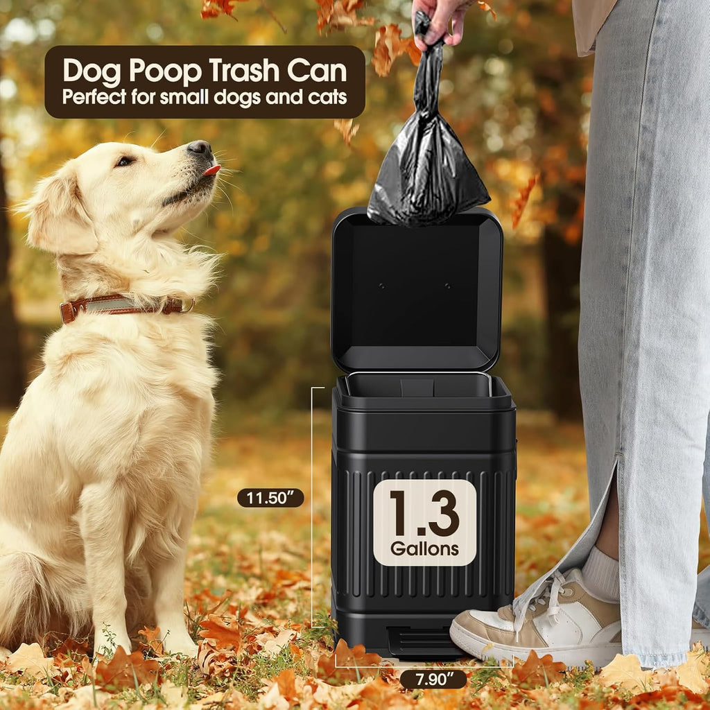 Poupipets Stainless Steel Dog Waste Bin with Soft Close Lid and Step Pedal 5L