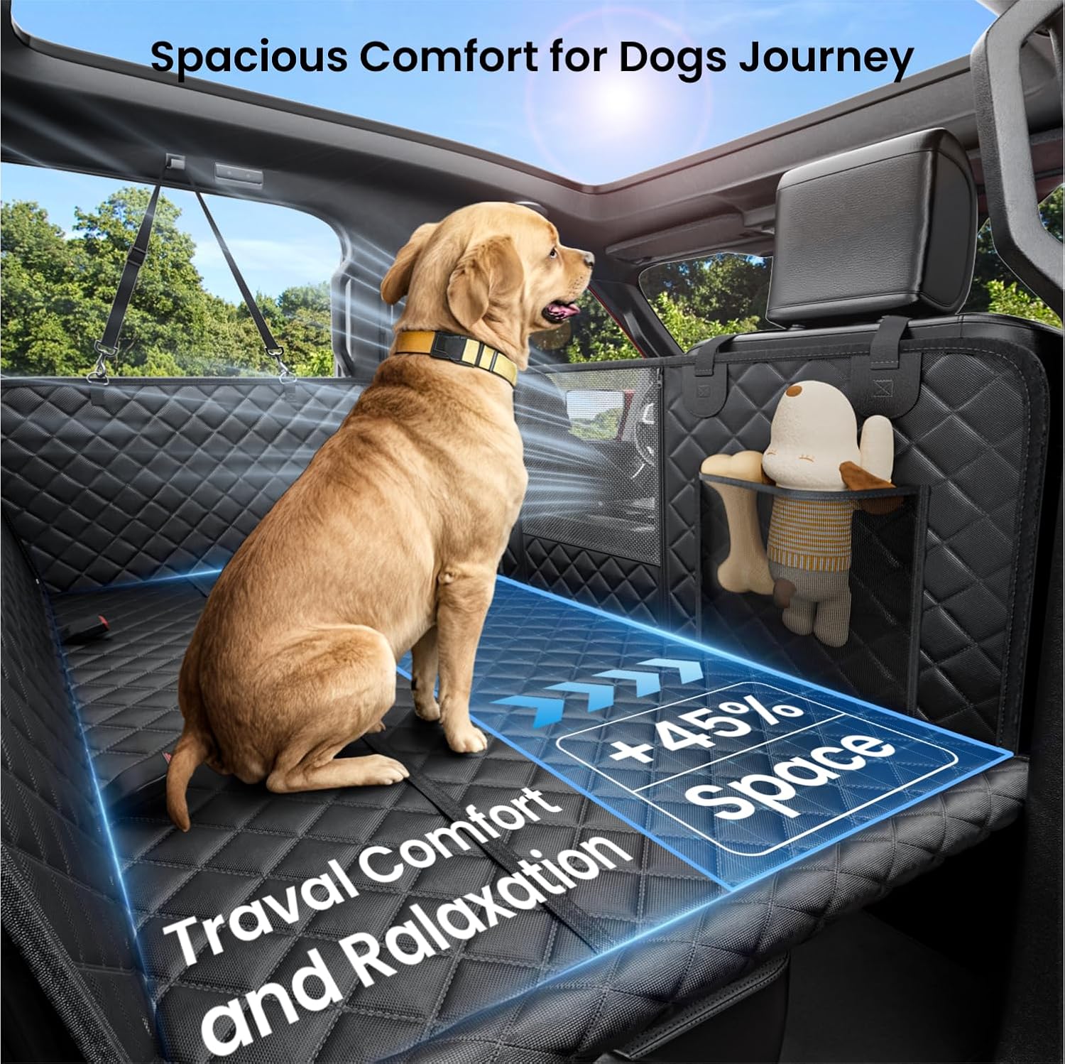Poupipets XL Dog Truck Seat Extender with 450 lb Hard Base and Waterproof Cover