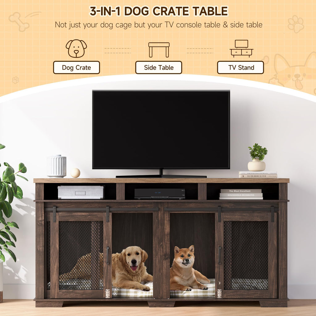 Dailypets Double Dog Crate Furniture with Storage Shelves and Removable Divider