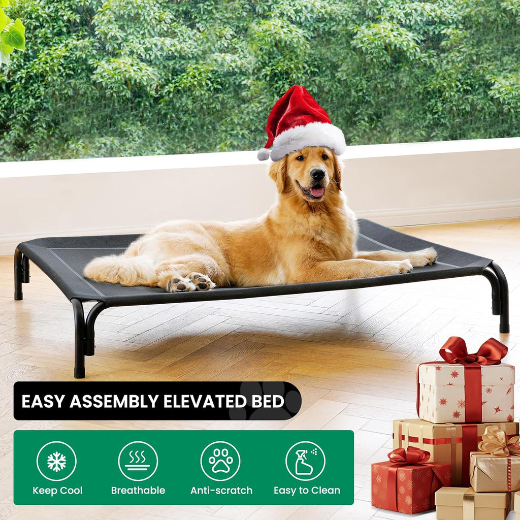 Poupipets Elevated Dog Resting Bed with Durable Frame and Easy-Clean Mesh Cover