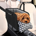Poupipets Console Dog Car Seat for Small Dogs with Built-In Safety Leash and Washable Cushion
