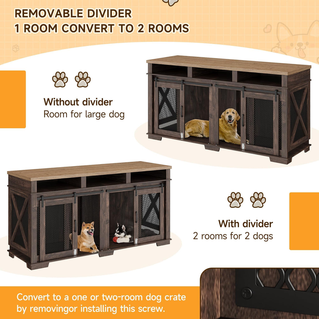 Dailypets Double Dog Crate Furniture with Storage Shelves and Removable Divider