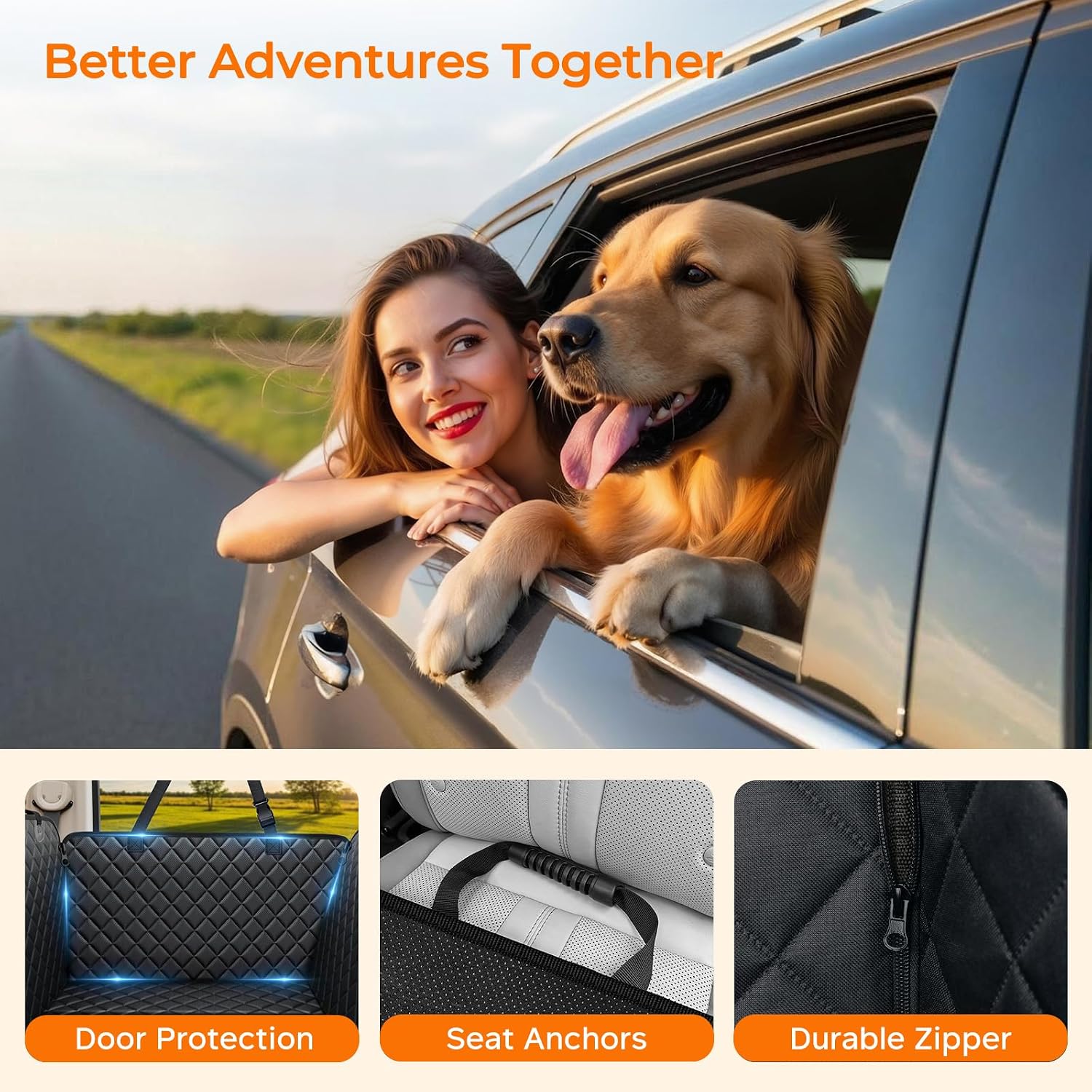 Poupipets Waterproof Dog Seat Cover for Back Seat with Side Flaps and Machine Washable Design