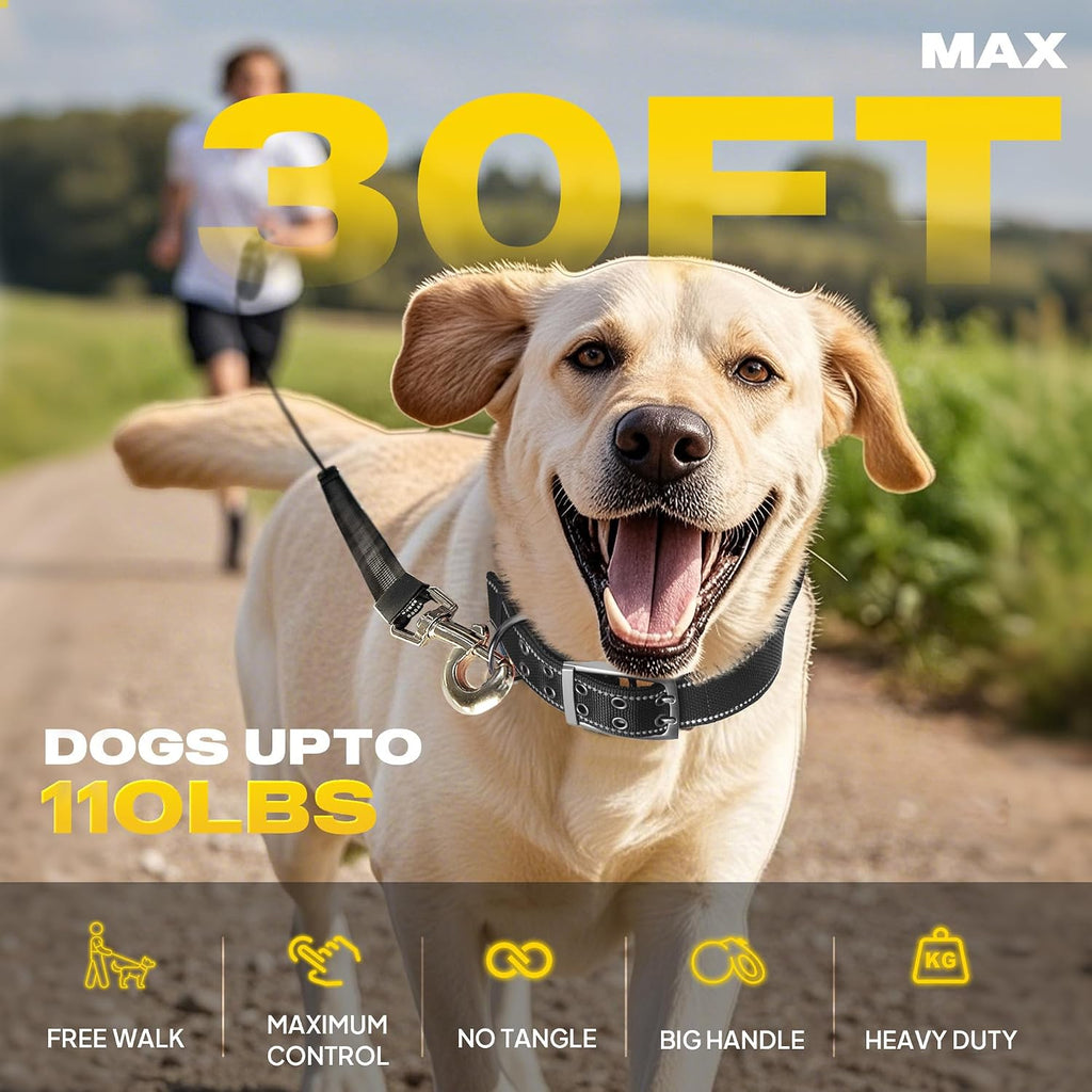 Poupipets 30 ft Dog Walking Cord Lead with Quick Brake and Comfortable Soft Grip