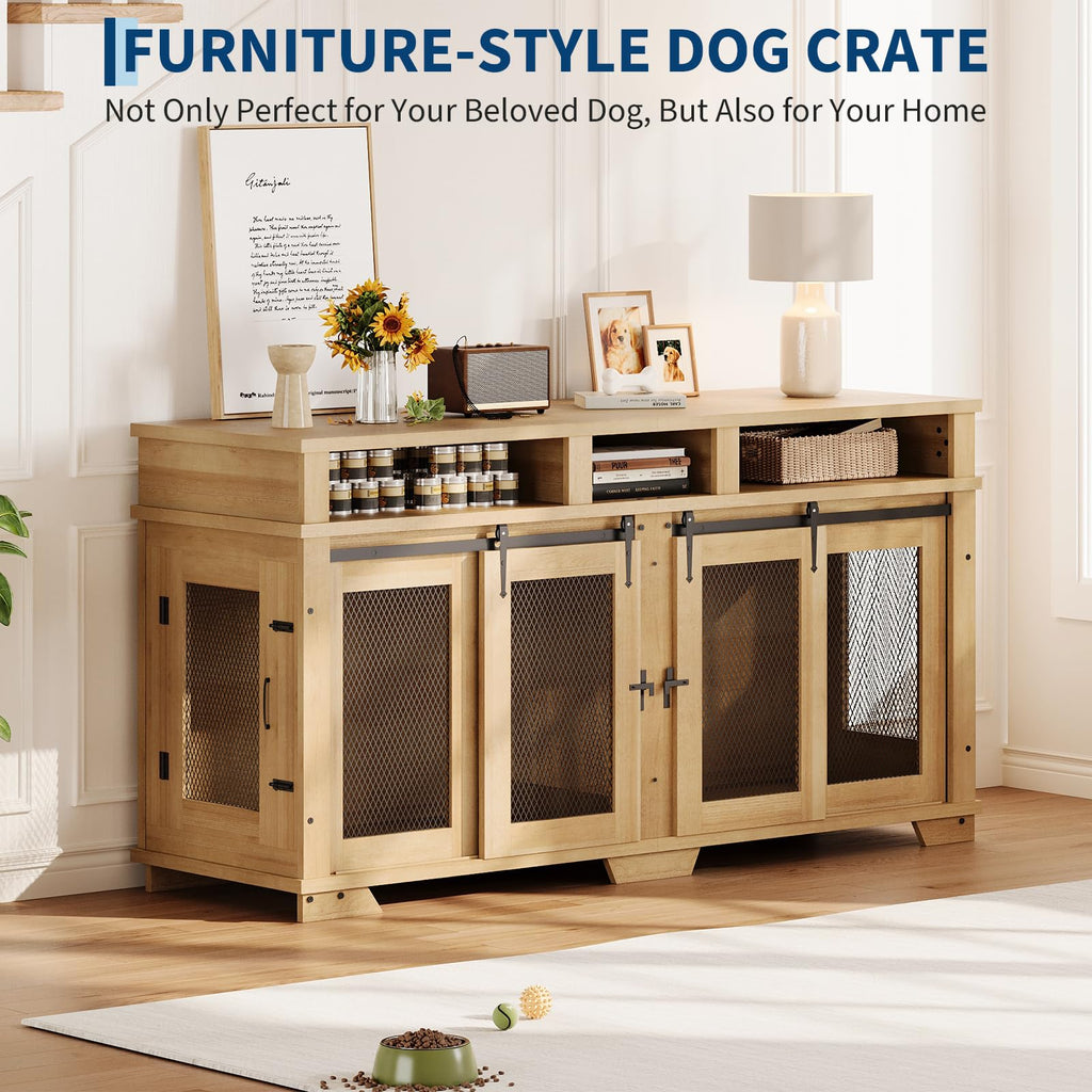 Dailypets 71-Inch Extra Large Double Dog Crate TV Stand with Hidden Storage