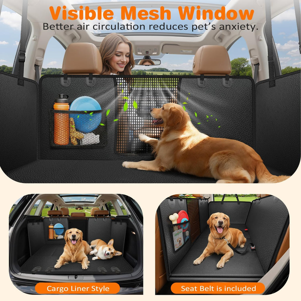 Poupipets Hard Bottom Dog Car Seat Extender with Waterproof PU Leather for Cars, SUVs and Model Y