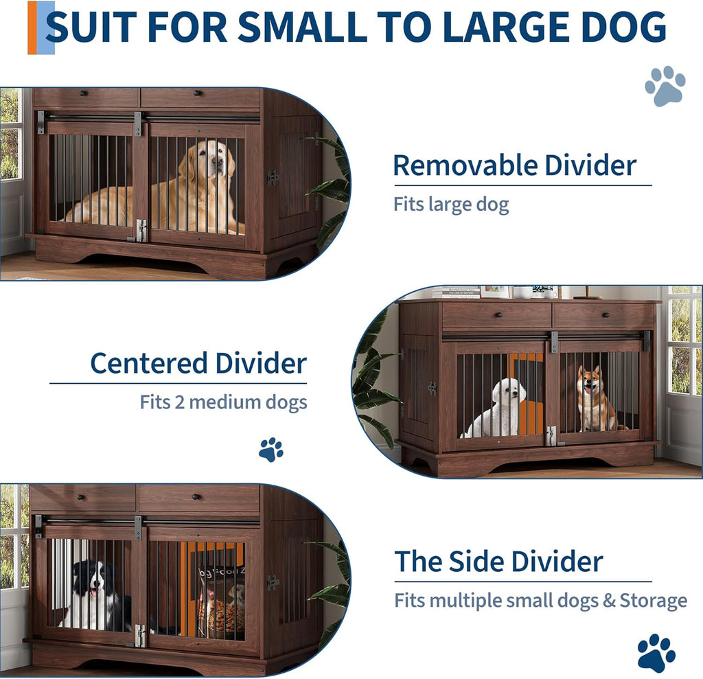 Dailypets 47-Inch Dog Crate Furniture with Storage Drawers and Triple Doors