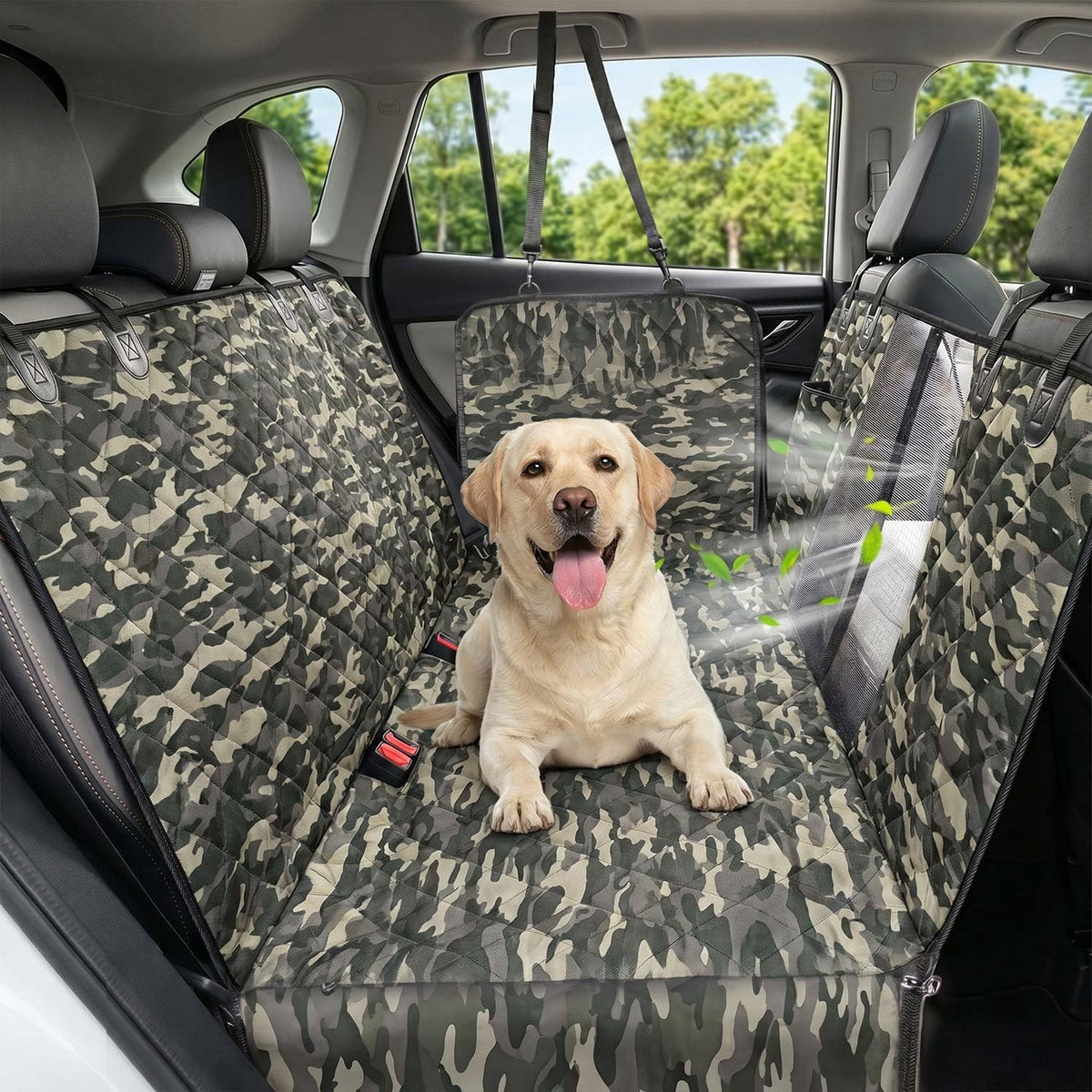 Poupipets Waterproof Dog Car Seat Cover with Mesh Window and Non-Slip Hammock Design