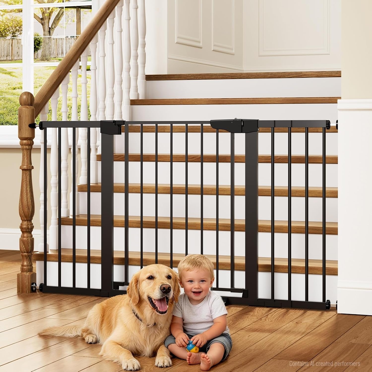 Poupipets Auto-Close Safety Gate for Babies and Dogs with Dual Lock and Pressure Mount
