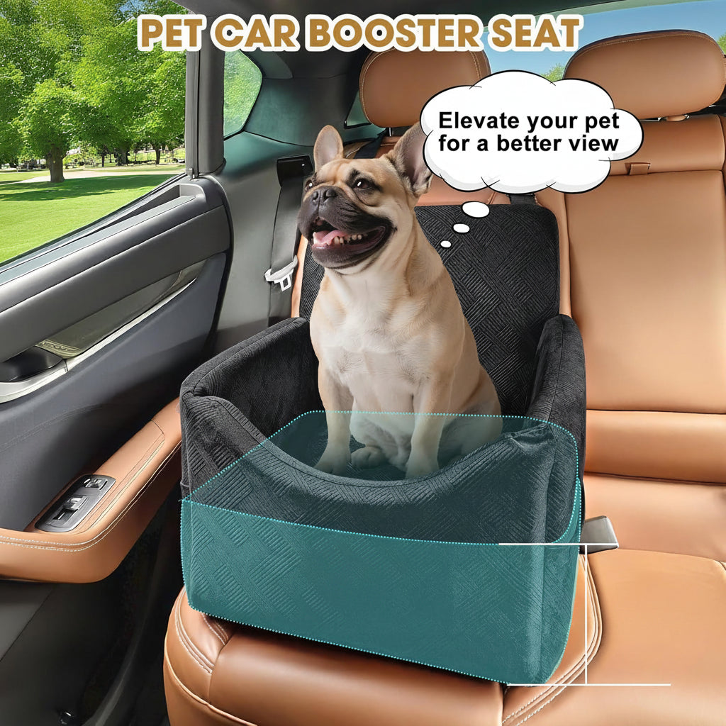 Poupipets Elevated Dog Booster Car Seat with Memory Foam Washable Cover and Safety Strap