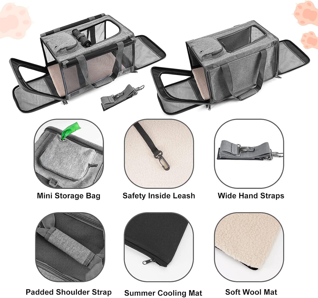 Poupipets Large Pet Travel Bag with Mesh Windows and Dual Entry for Pets up to 20 lbs