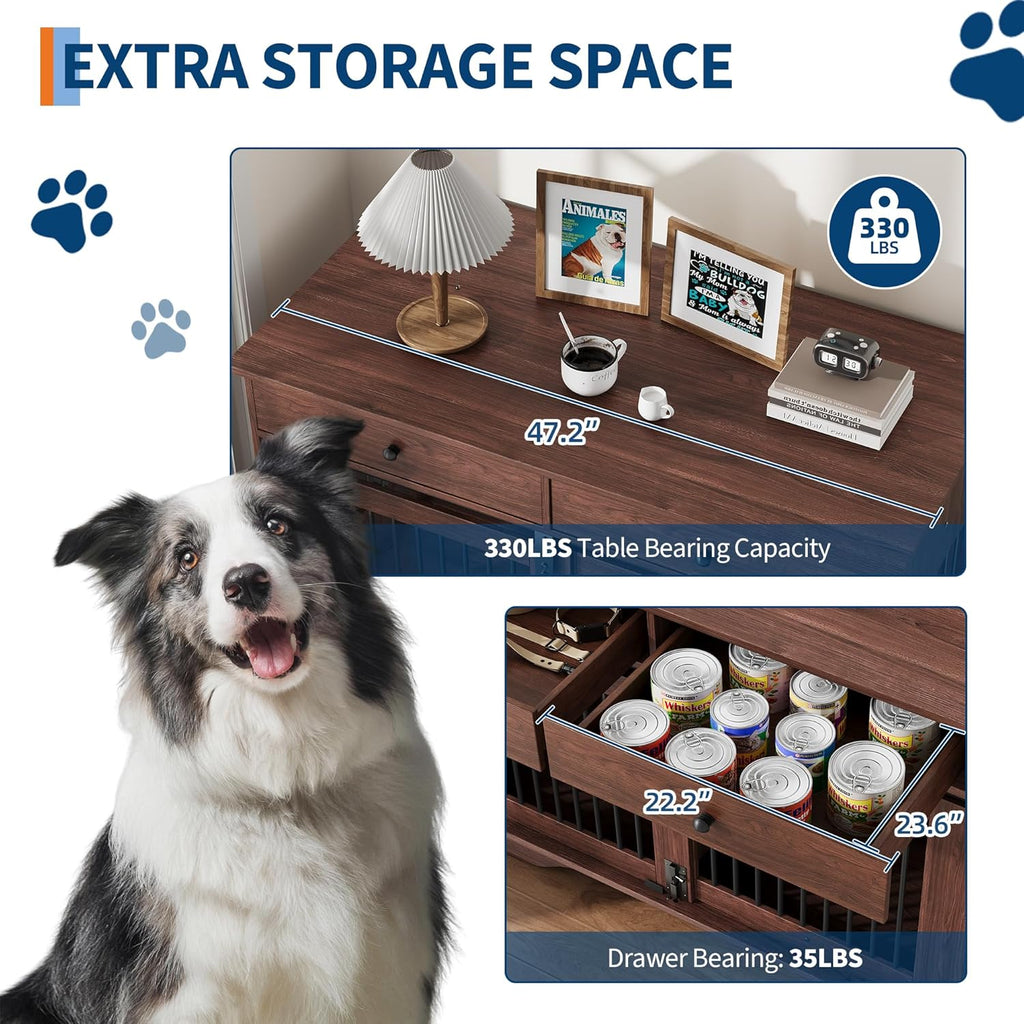 Dailypets 47-Inch Dog Crate Furniture with Storage Drawers and Triple Doors