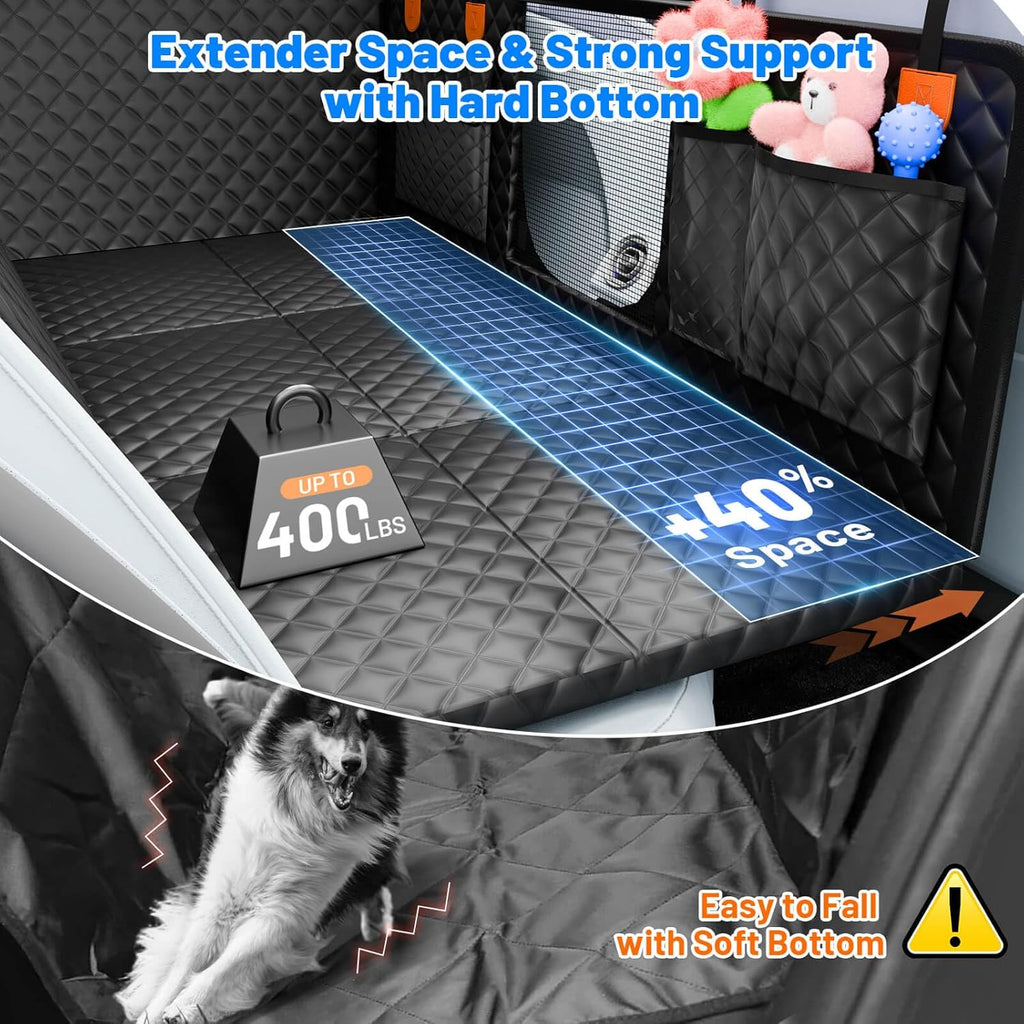 Poupipets Full Back Seat Dog Hammock with Waterproof Hard Bottom and Side Panels