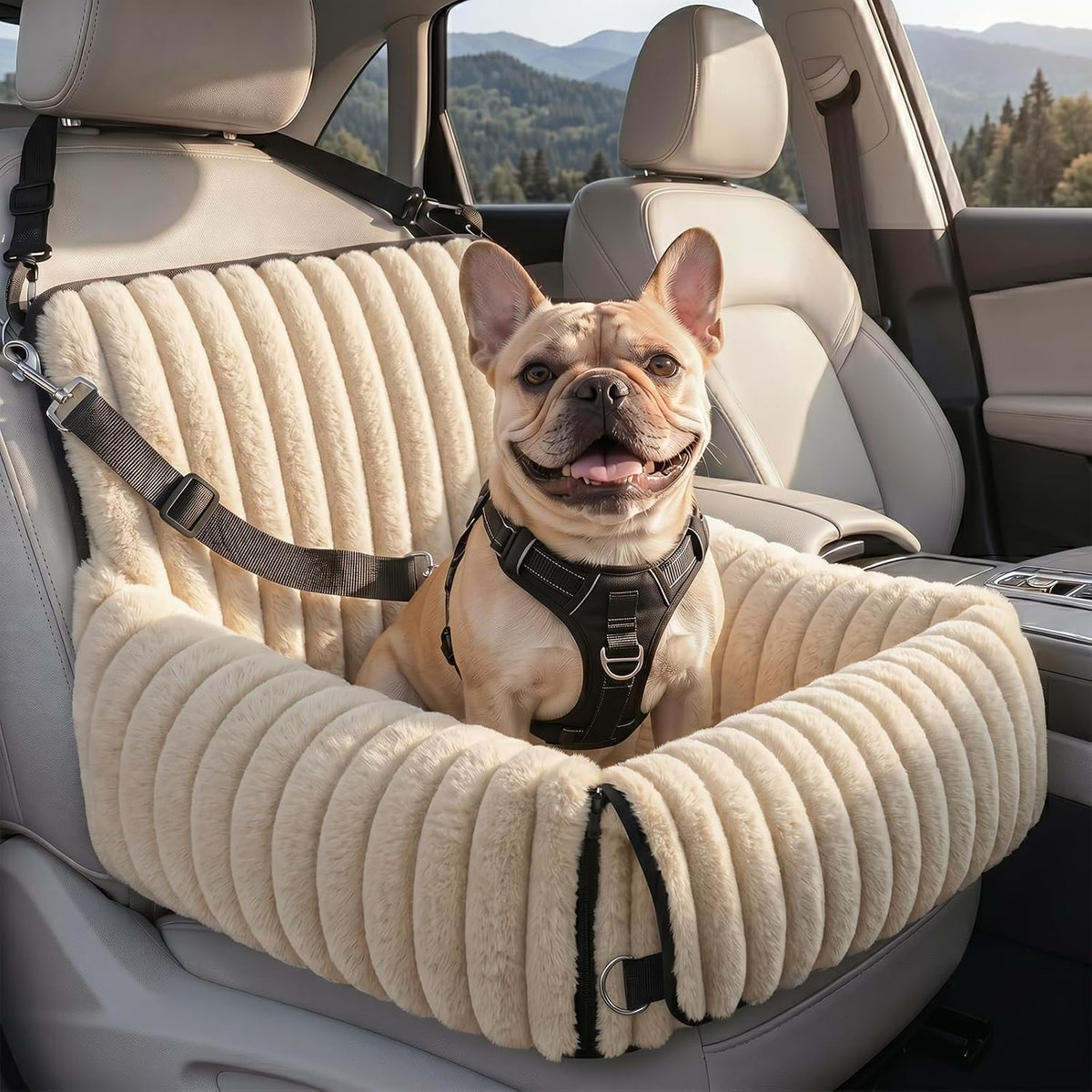 Poupipets Convertible Dog Car Seat and Portable Carrier with Washable Plush Cover