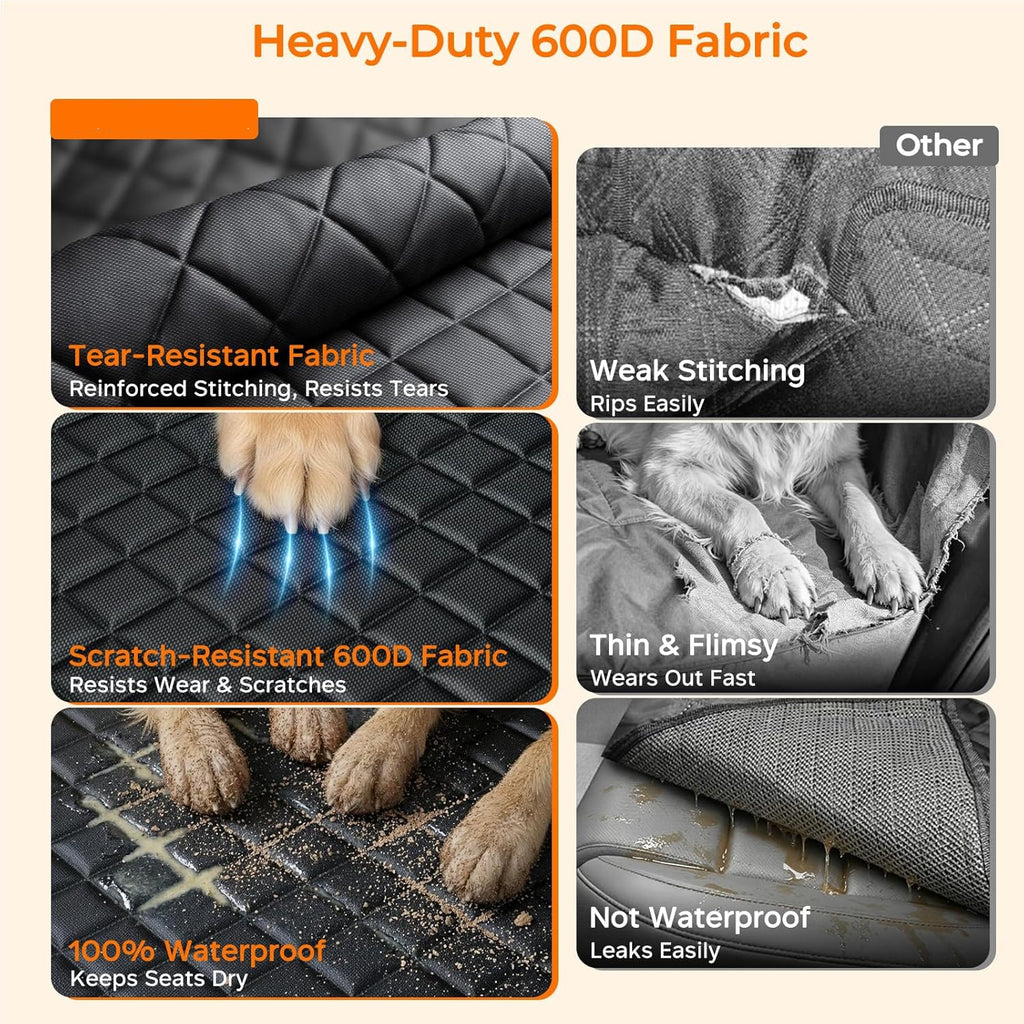 Poupipets Waterproof Dog Seat Cover for Back Seat with Side Flaps and Machine Washable Design