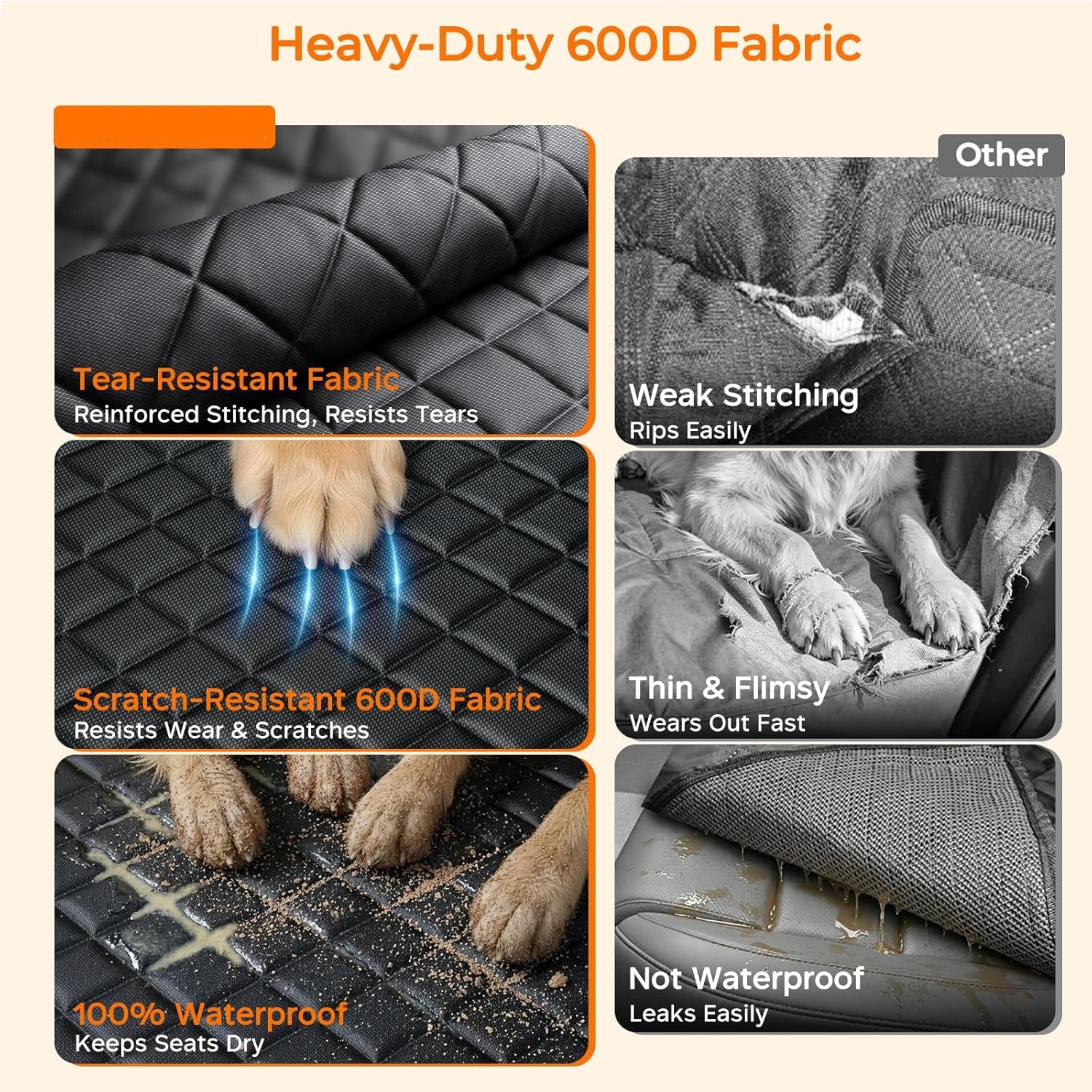 Poupipets Waterproof Dog Seat Cover for Back Seat with Side Flaps and Machine Washable Design