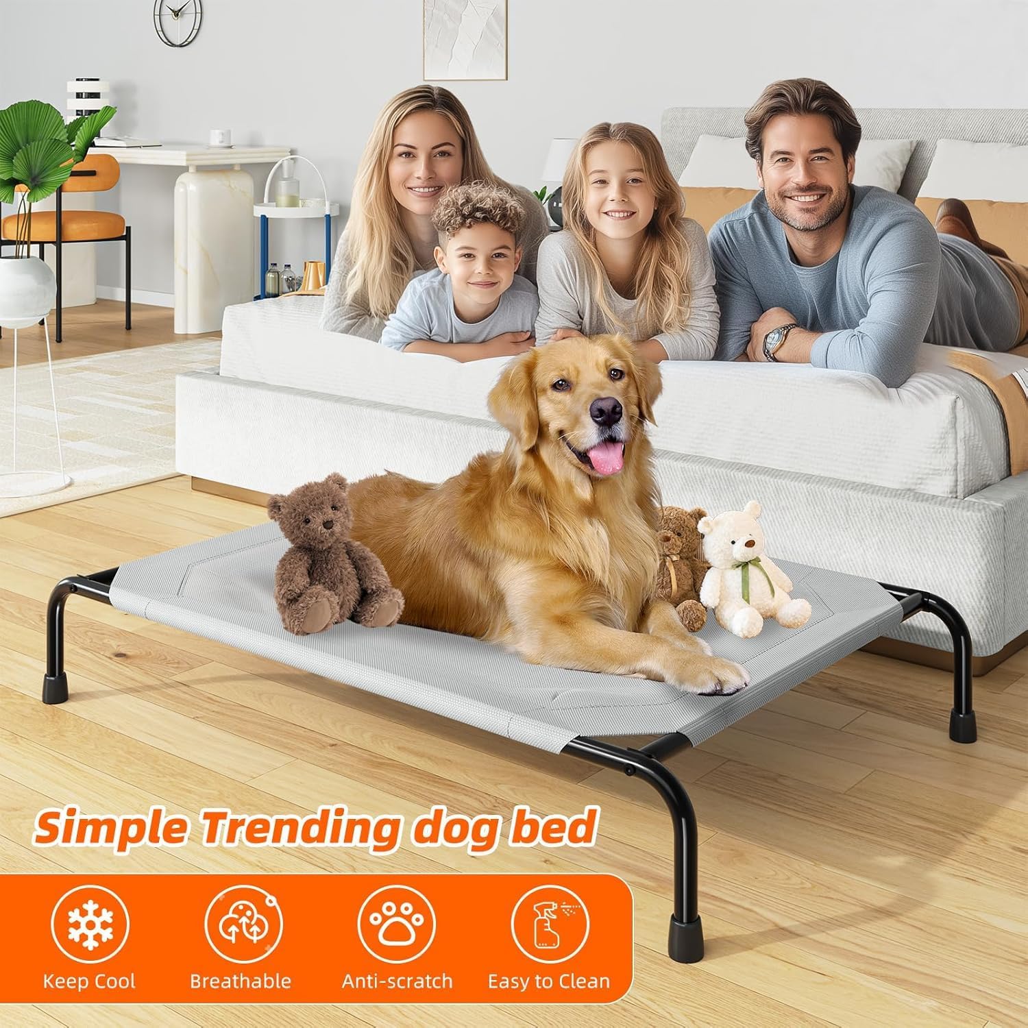 Poupipets Heavy-Duty Elevated Dog Bed with Waterproof Mesh and 200 lb Support