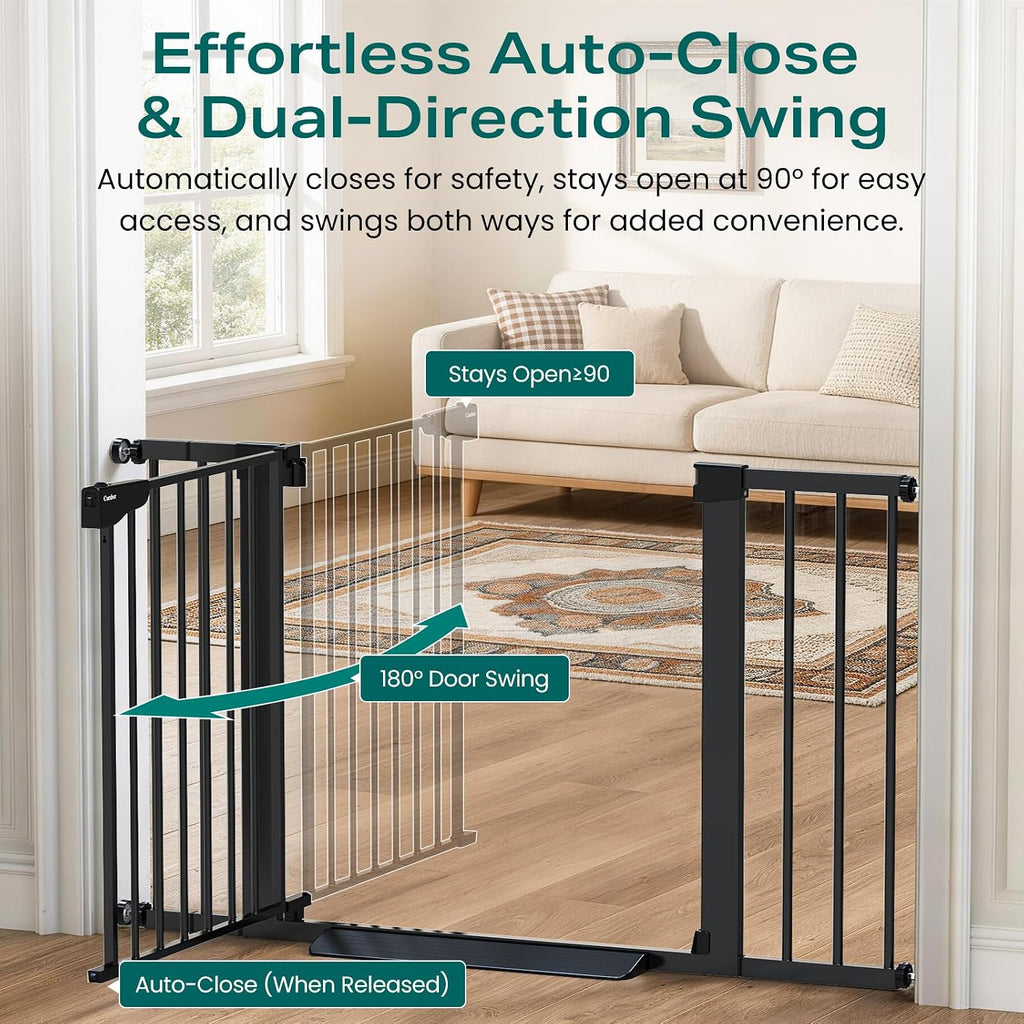 Poupipets Auto-Close Safety Gate for Babies and Dogs with Dual Lock and Pressure Mount