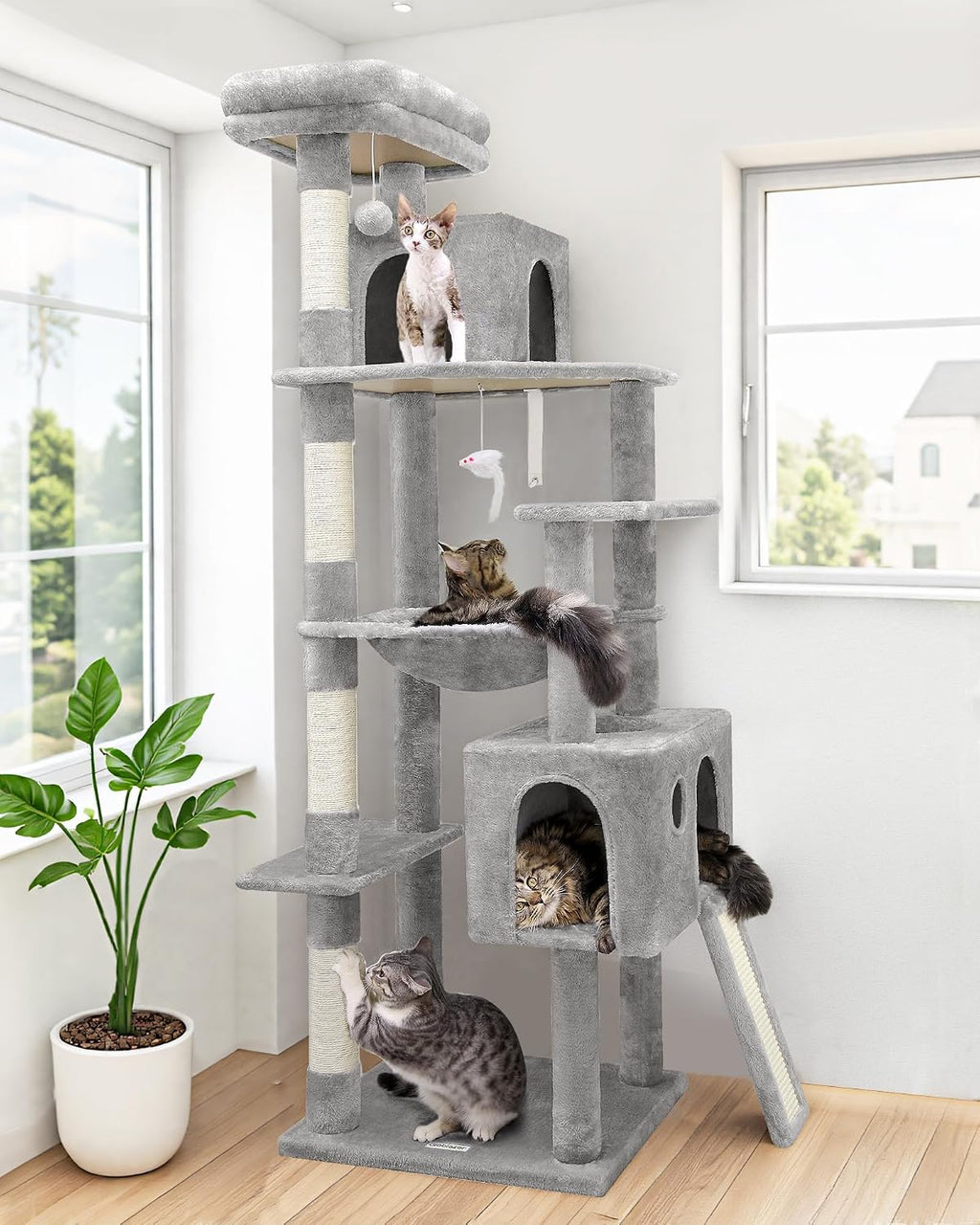 POUPIPETS Cat Tree Tower – 70in Heavy Duty Multi-Level Condo & Scratching Posts for Large Cats