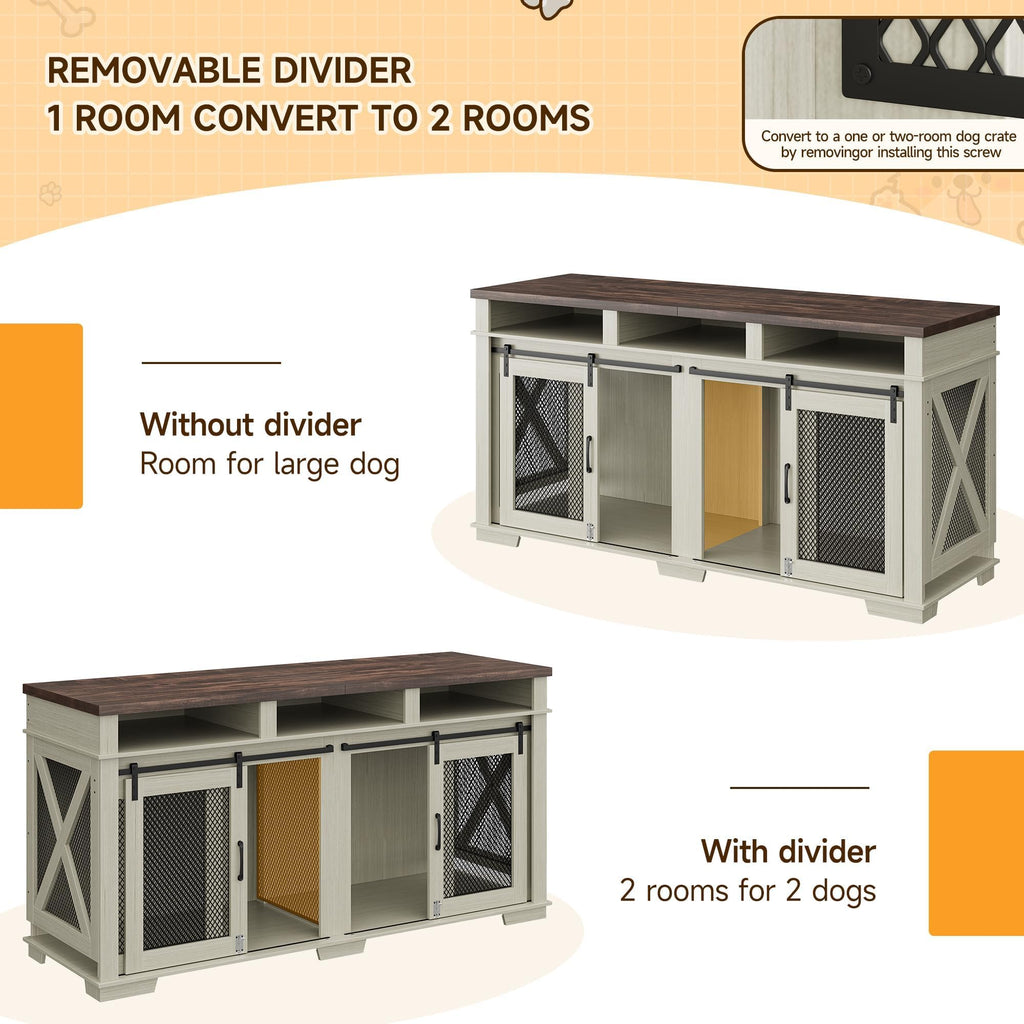Dailypets Double Dog Crate Furniture with 3 Storage Shelves and Removable Divider