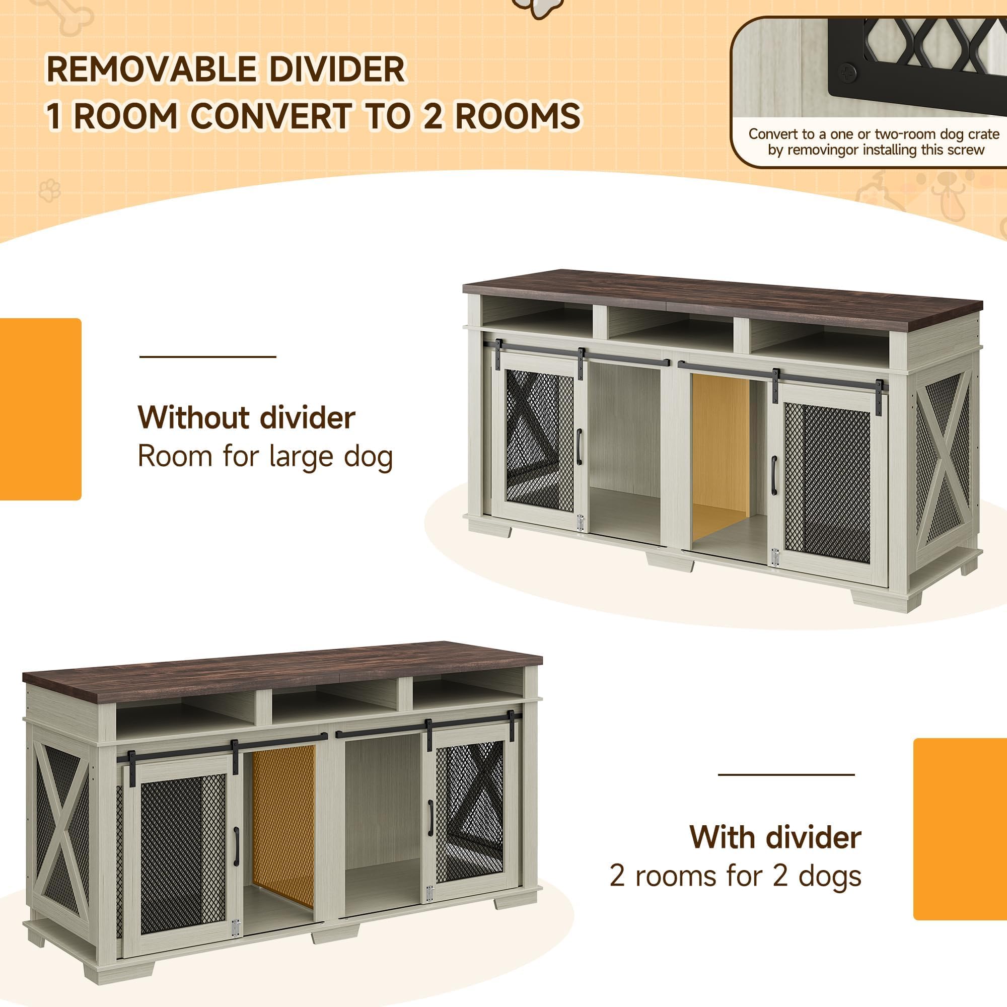 Dailypets Double Dog Crate Furniture with 3 Storage Shelves and Removable Divider