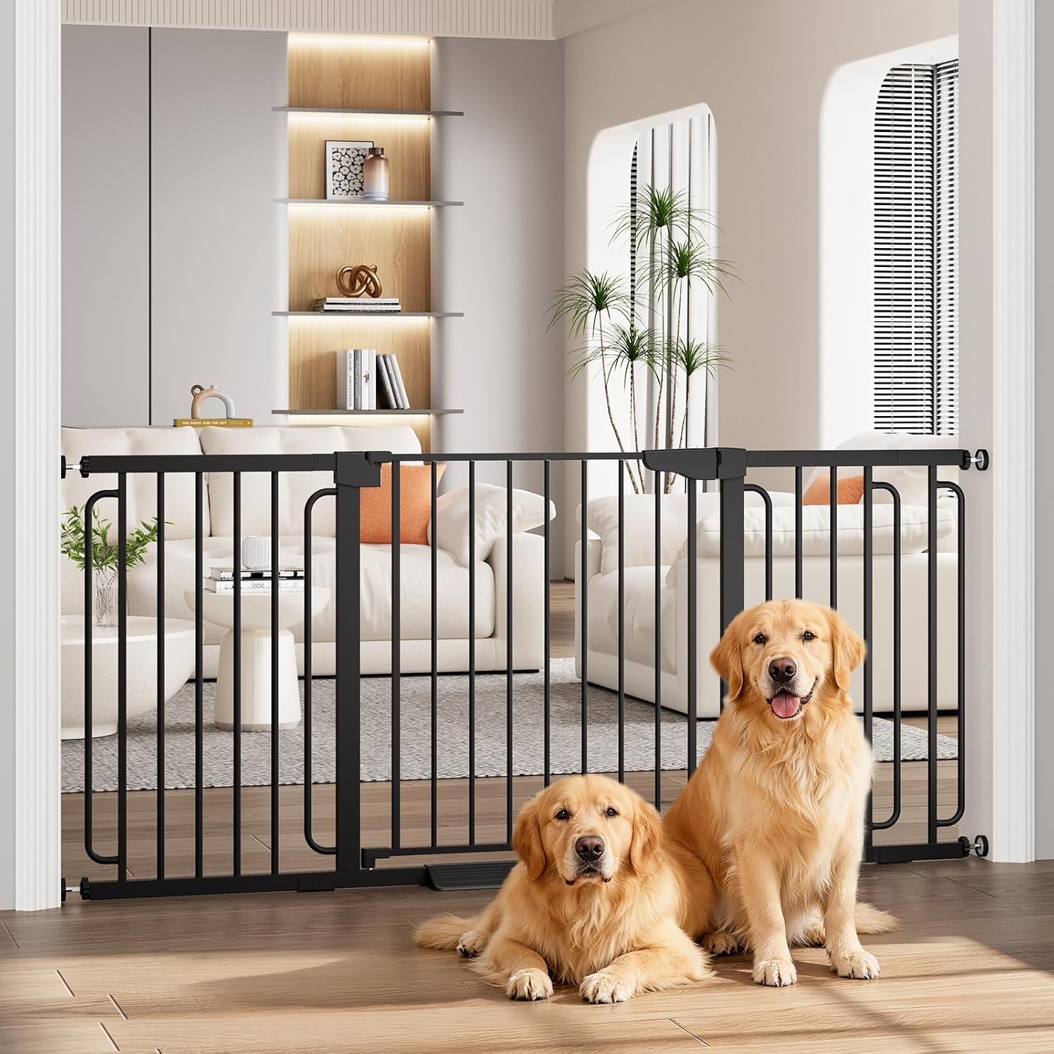 Poupipets Auto-Close Safety Gate for Babies and Dogs with Dual Lock and Pressure Mount