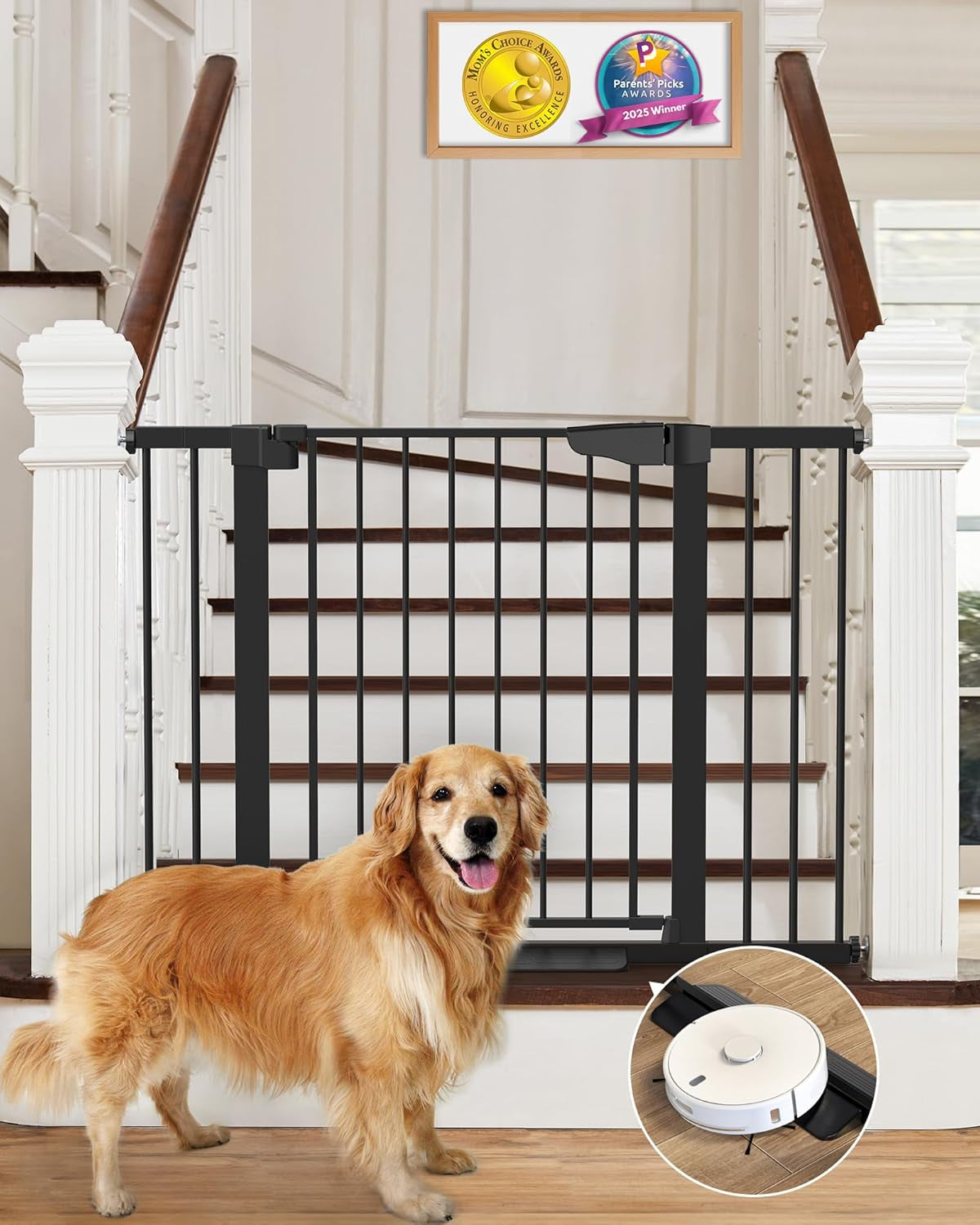 Poupipets Auto-Close Safety Gate for Babies and Dogs with Dual Lock and Pressure Mount