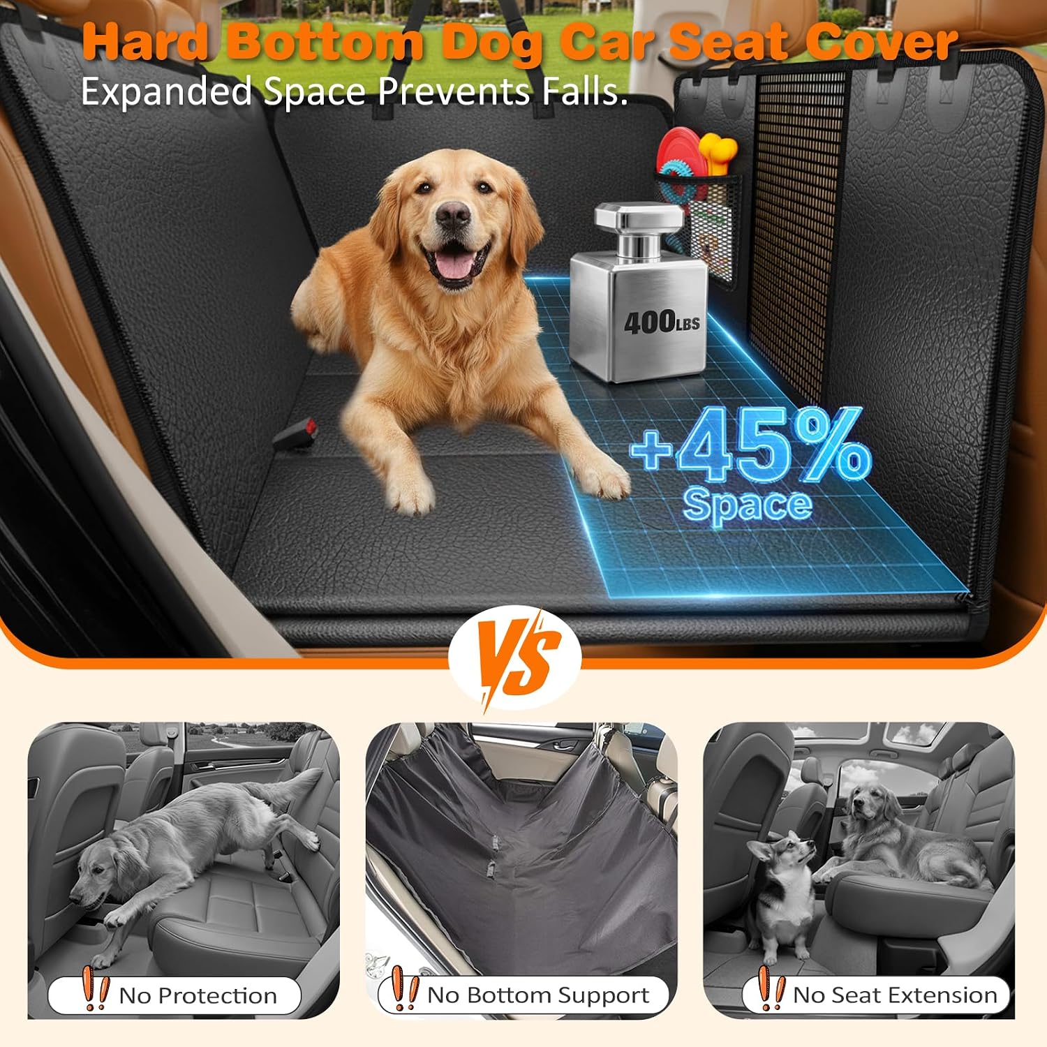 Poupipets Hard Bottom Dog Car Seat Extender with Waterproof PU Leather for Cars, SUVs and Model Y
