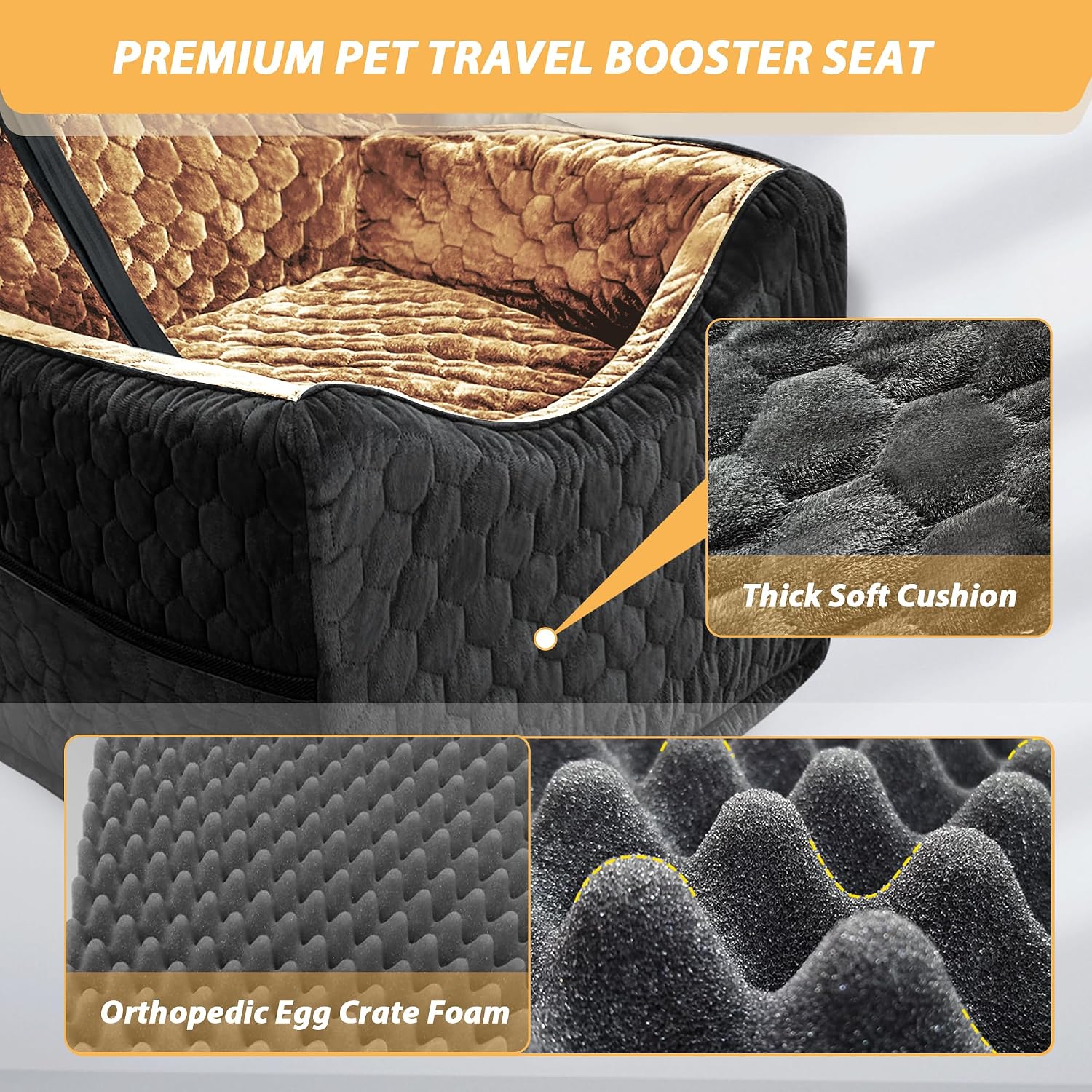 Poupipets Crystal Velvet Dog Car Seat with Elevated Base and Harness Restraint