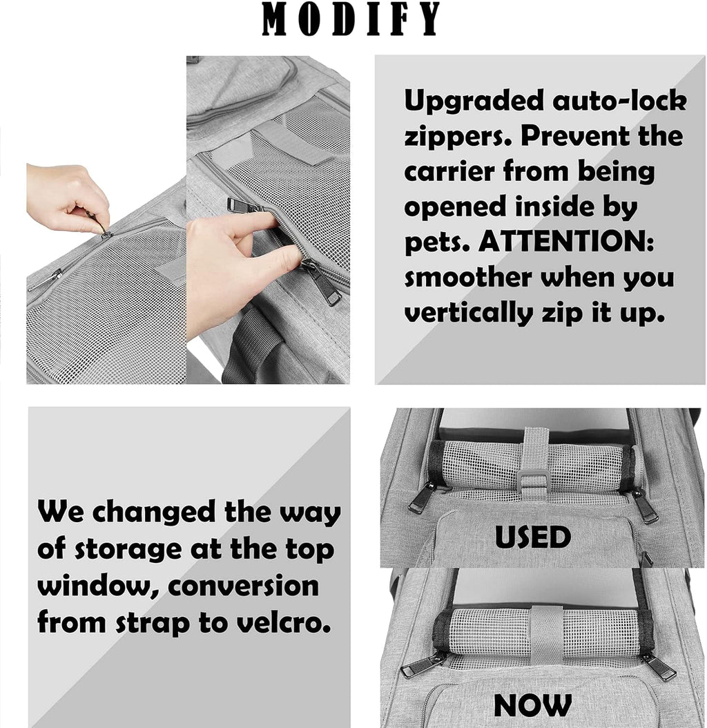Poupipets Large Pet Travel Bag with Mesh Windows and Dual Entry for Pets up to 20 lbs