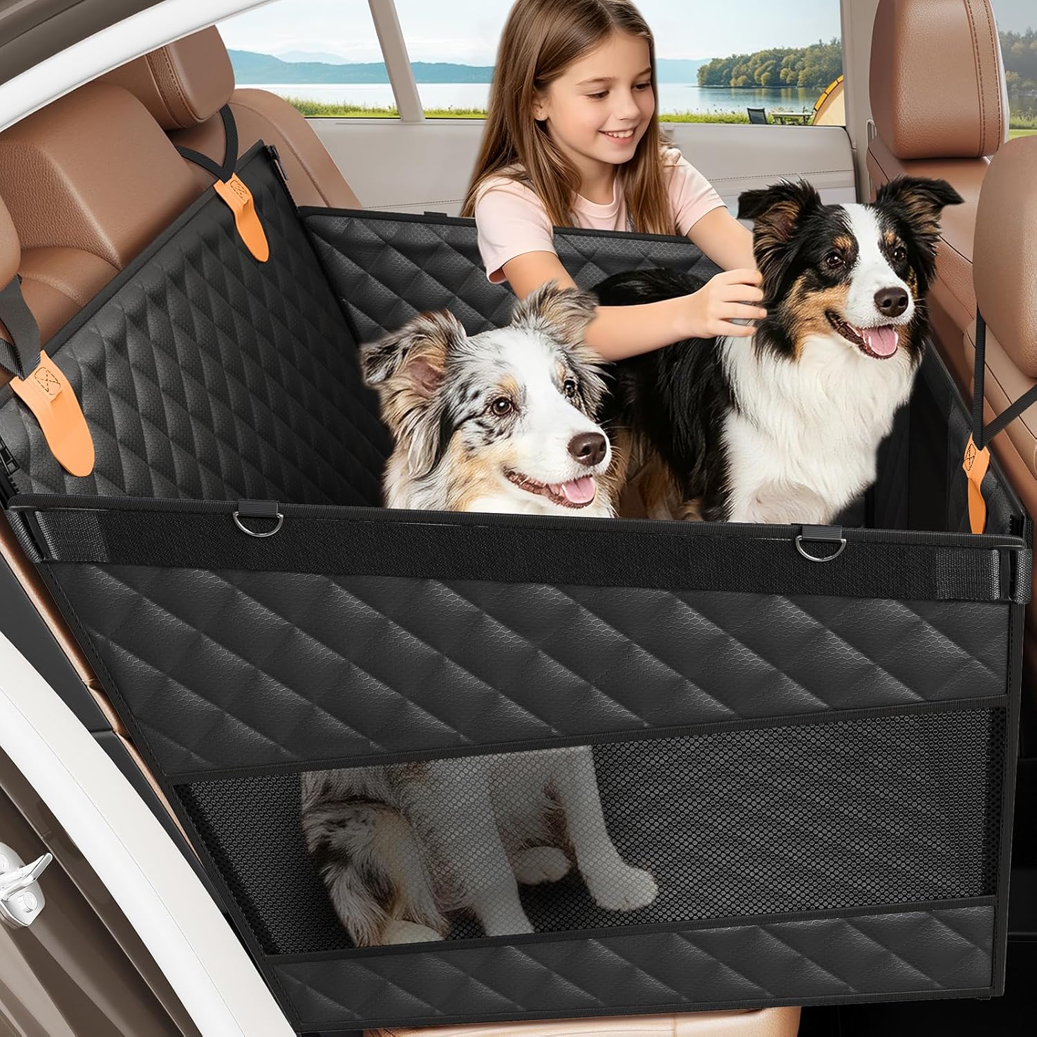 Poupipets Structured Dog Car Hammock with Hard Bottom and Ventilated Mesh Sides