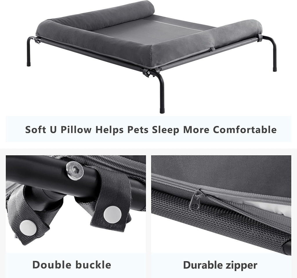 Poupipets Elevated Dog Bed with Breathable Mesh and Removable Padded Bolsters