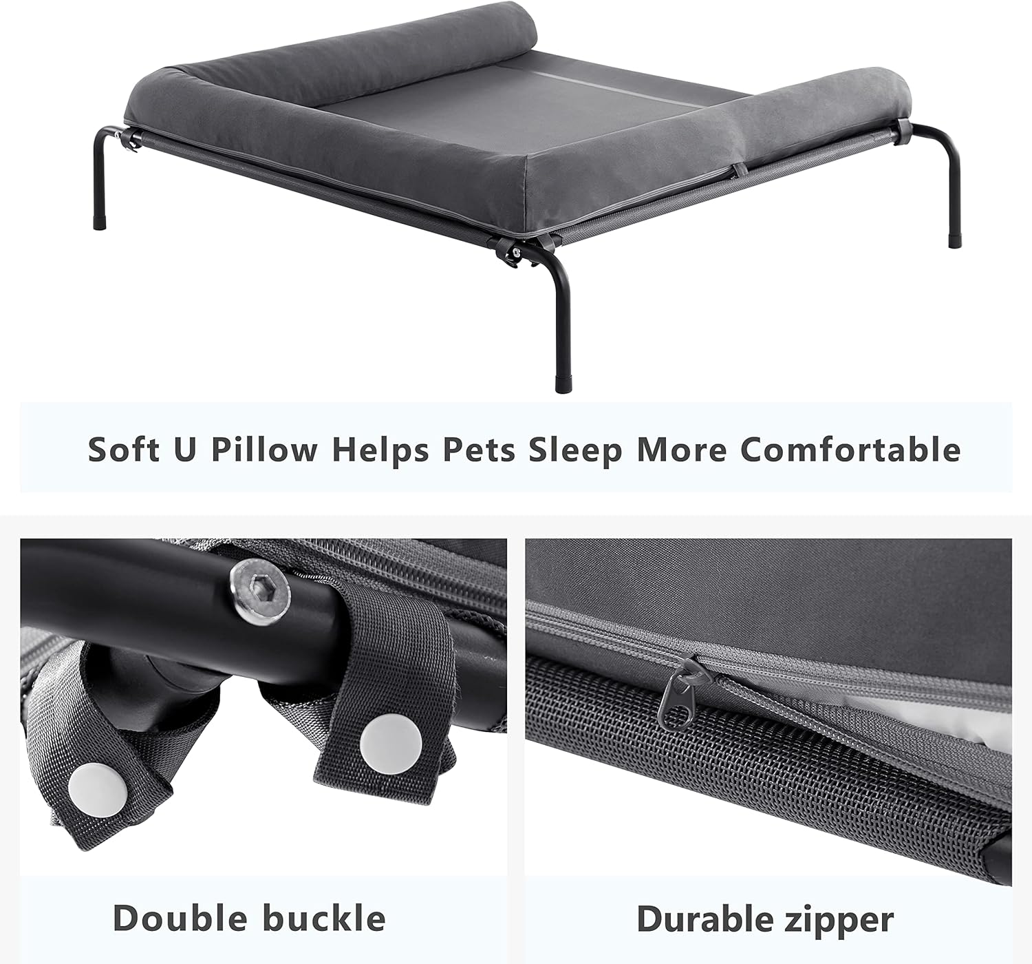 Poupipets Elevated Dog Bed with Breathable Mesh and Removable Padded Bolsters