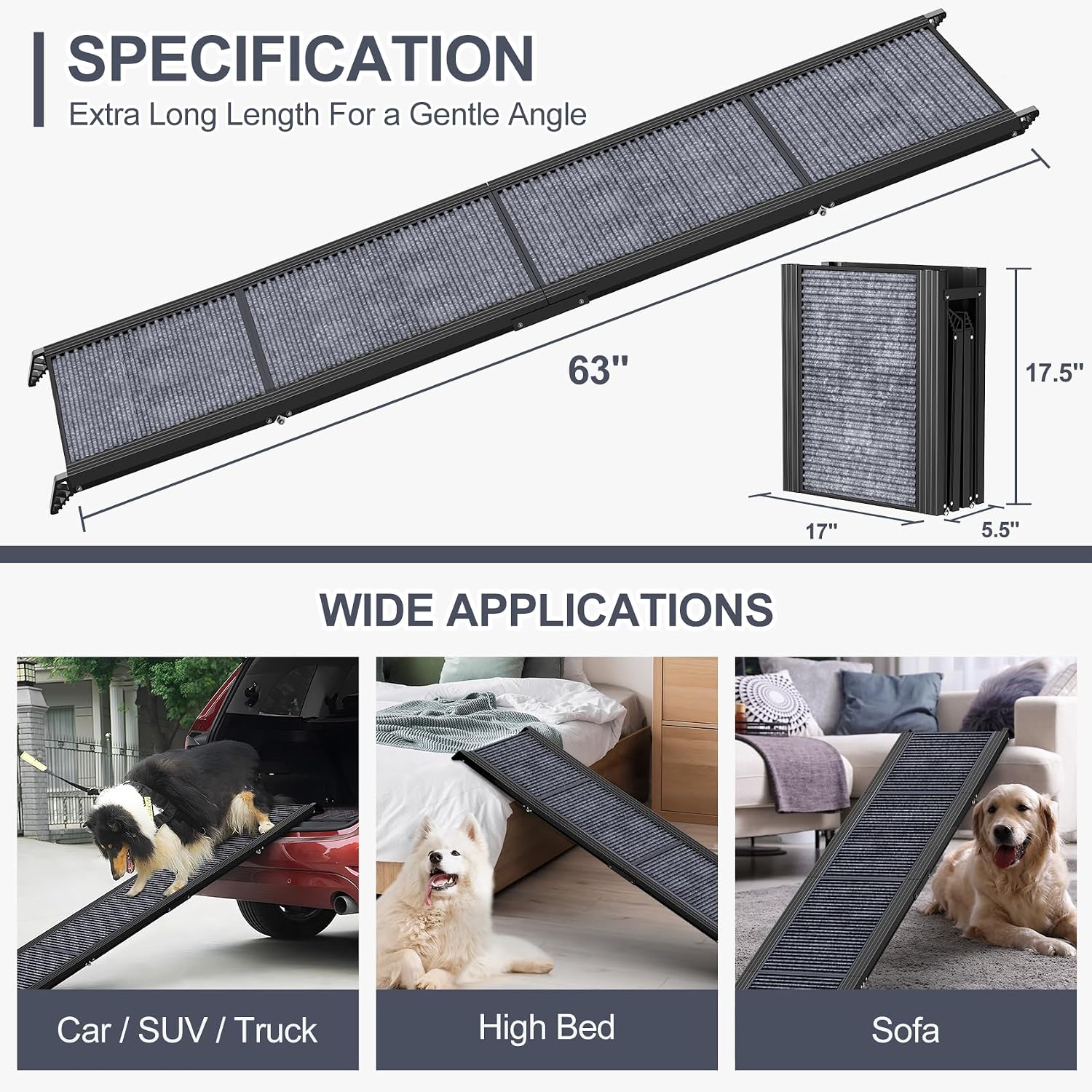 Poupipets Folding Aluminum Dog Ramp for Cars, SUVs & Trucks with Non-Slip Carpet Surface