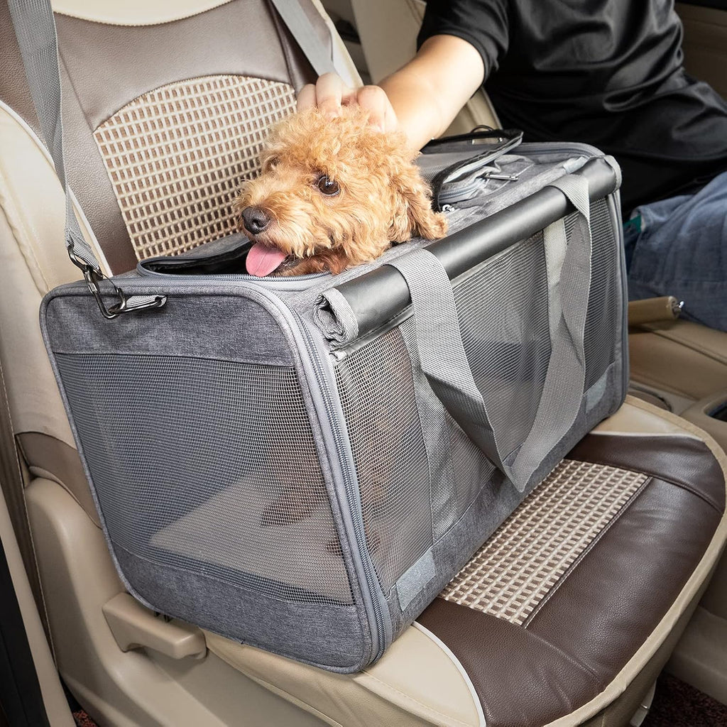 Poupipets Large Pet Travel Bag with Mesh Windows and Dual Entry for Pets up to 20 lbs