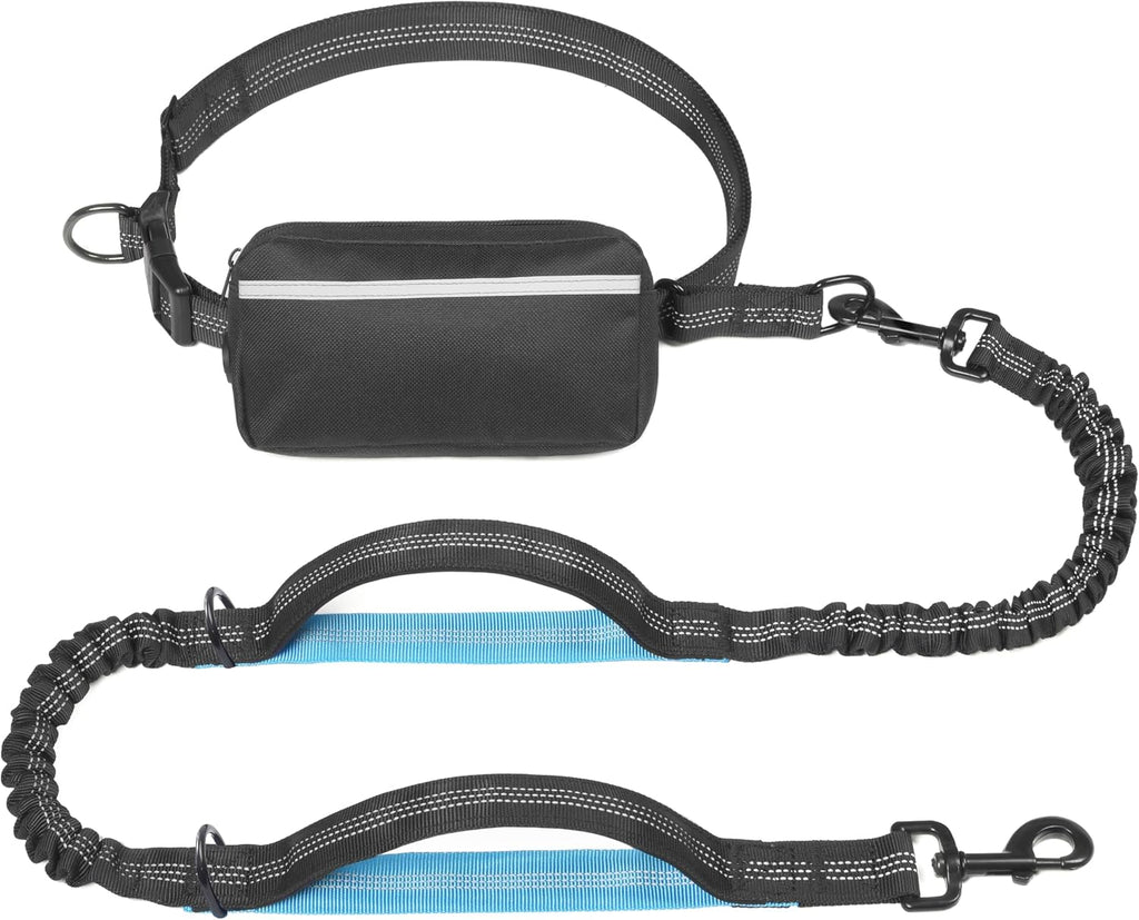 Poupipets Running Dog Waist Leash with Dual Padded Handles and Shock-Absorbing Bungee