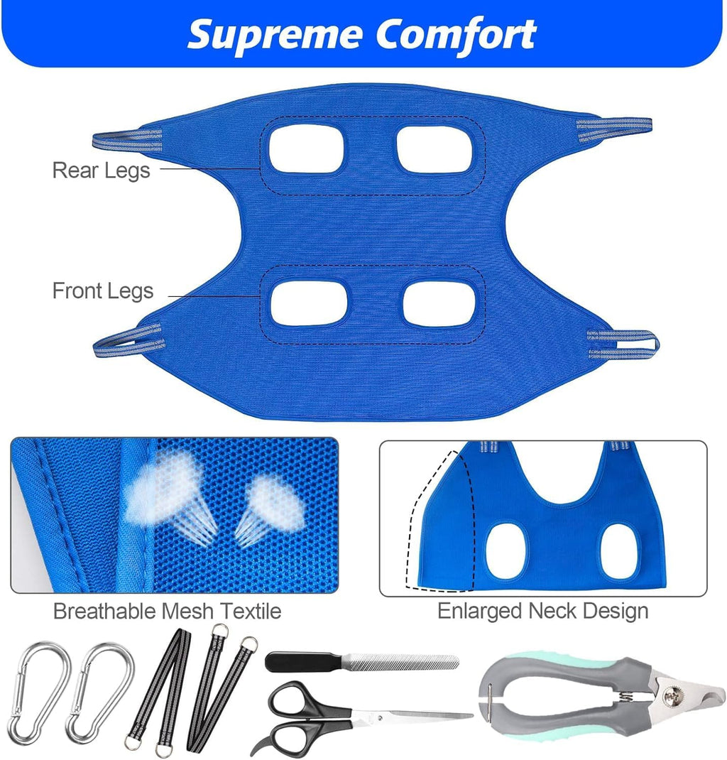 Poupipets Breathable Dog Grooming Hammock Kit with Nail Clippers and Scissors
