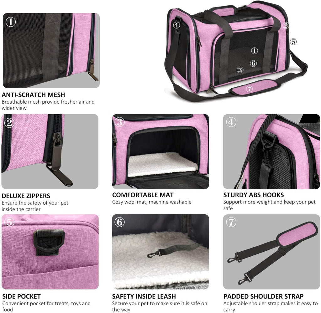 Poupipets Premium Soft Pet Carrier with Mesh Windows and Cozy Travel Mat