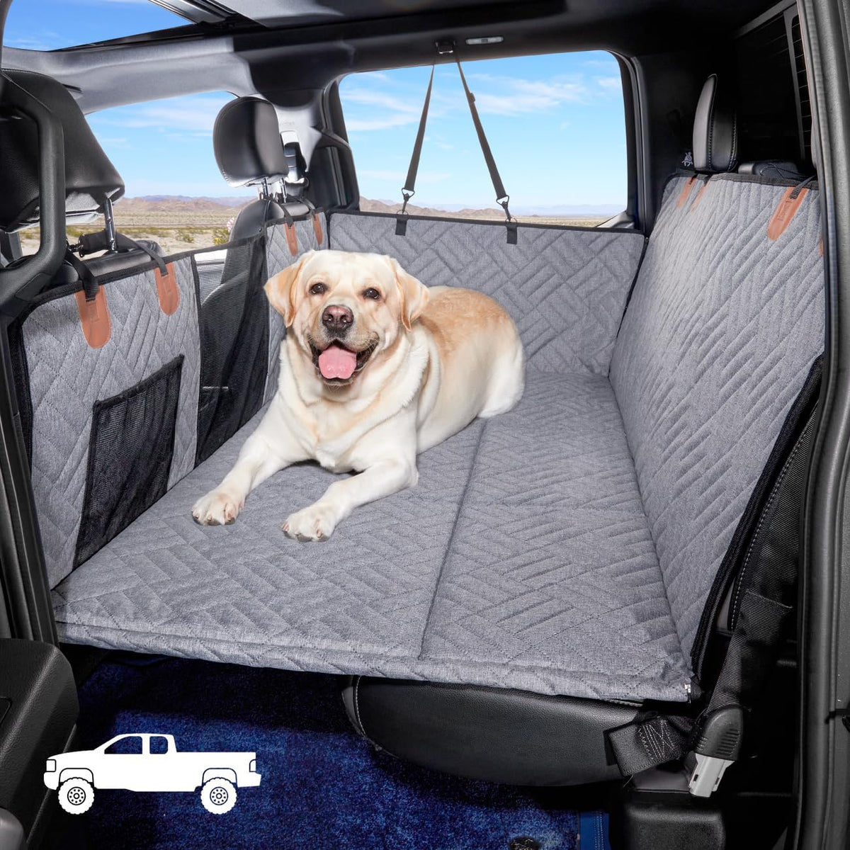 Poupipets Hard Bottom Dog Back Seat Extender with Waterproof Hammock for Cars, SUVs and Trucks