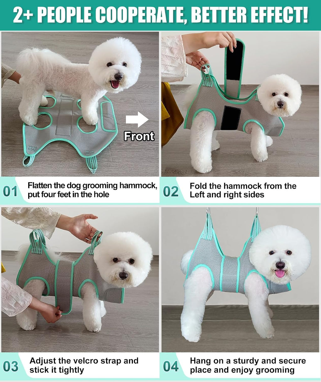 Poupipets Dog Grooming Hammock Kit with Nail Clippers, File and Neck Support