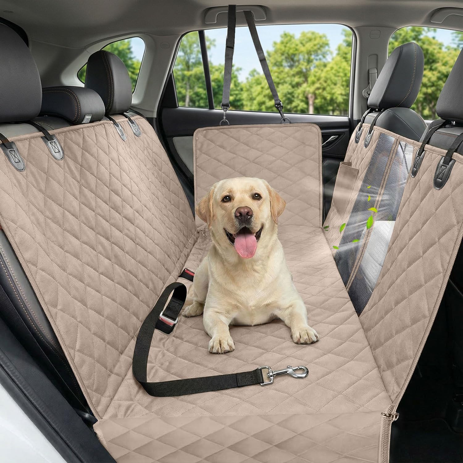 Poupipets Waterproof Dog Car Seat Cover with Mesh Window and Non-Slip Hammock Design