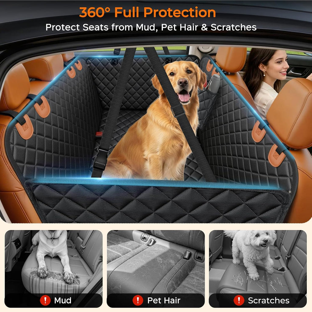 Poupipets Waterproof Dog Seat Cover for Back Seat with Side Flaps and Machine Washable Design