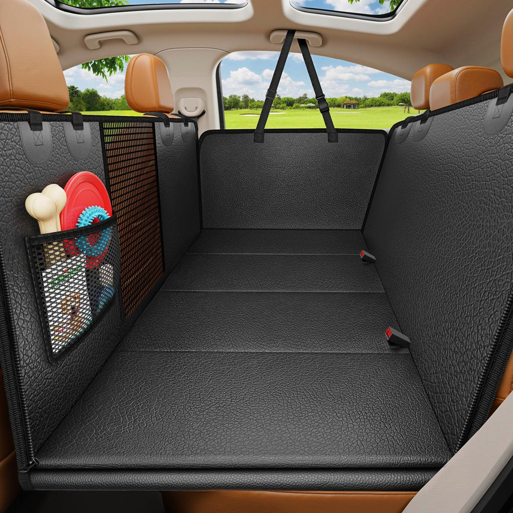 Poupipets Hard Bottom Dog Car Seat Extender with Waterproof PU Leather for Cars, SUVs and Model Y
